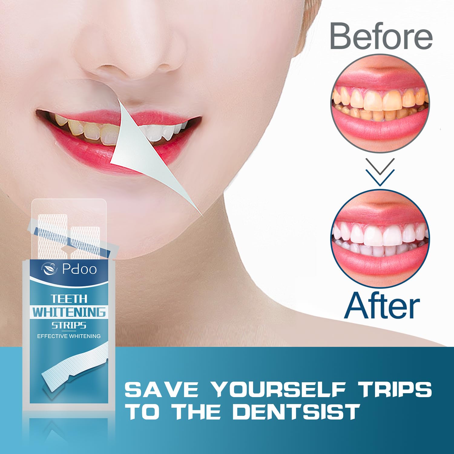 Resultado rápido en 30 minutos con Pdoo, dientes más blancos.