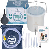 PE Premium Enema cubo de acero inoxidable, durabilidad y seguridad para prácticas íntimas.