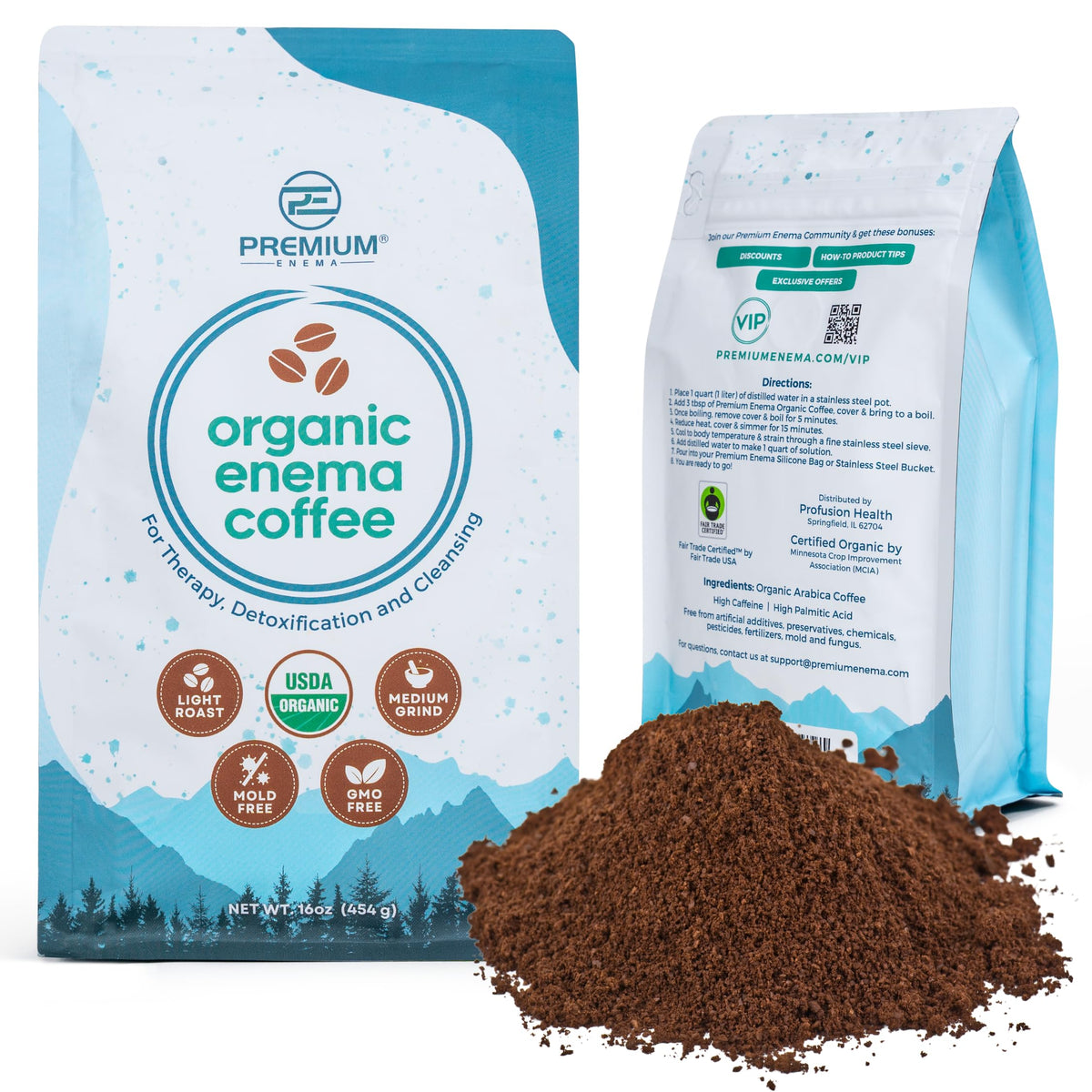 PE Premium Enema: bolsa de 1 lb de café orgánico para preparación consistente.