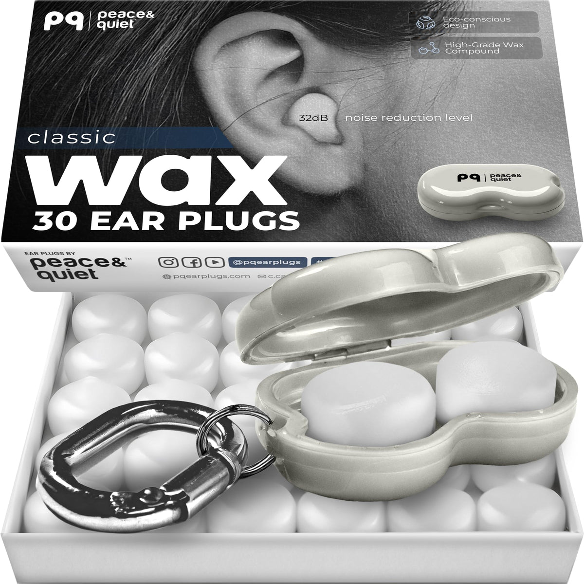 Peace&Quiet PQ: tapones de cera para dormir con ajuste cómodo y reducción de ruido.