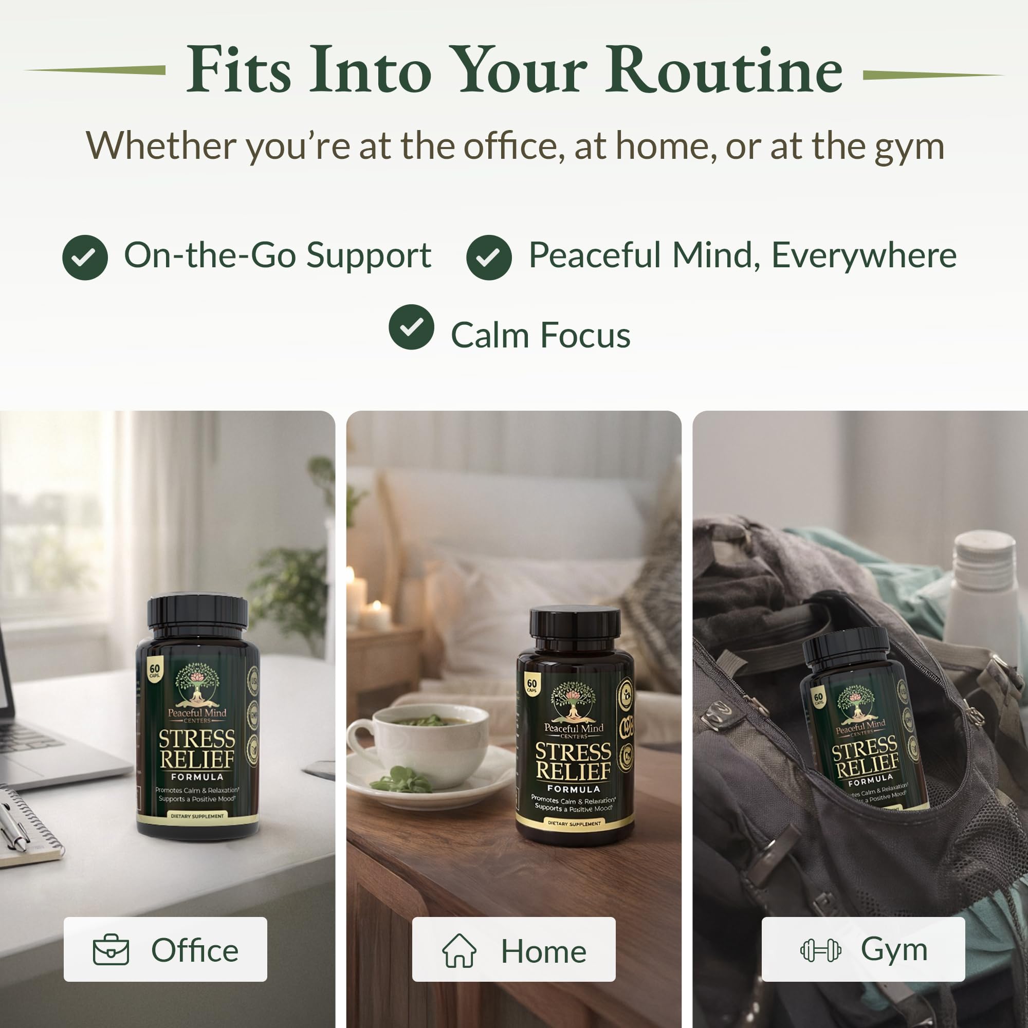 Peaceful Mind Centers, empaque y etiqueta clara para control de dosis.