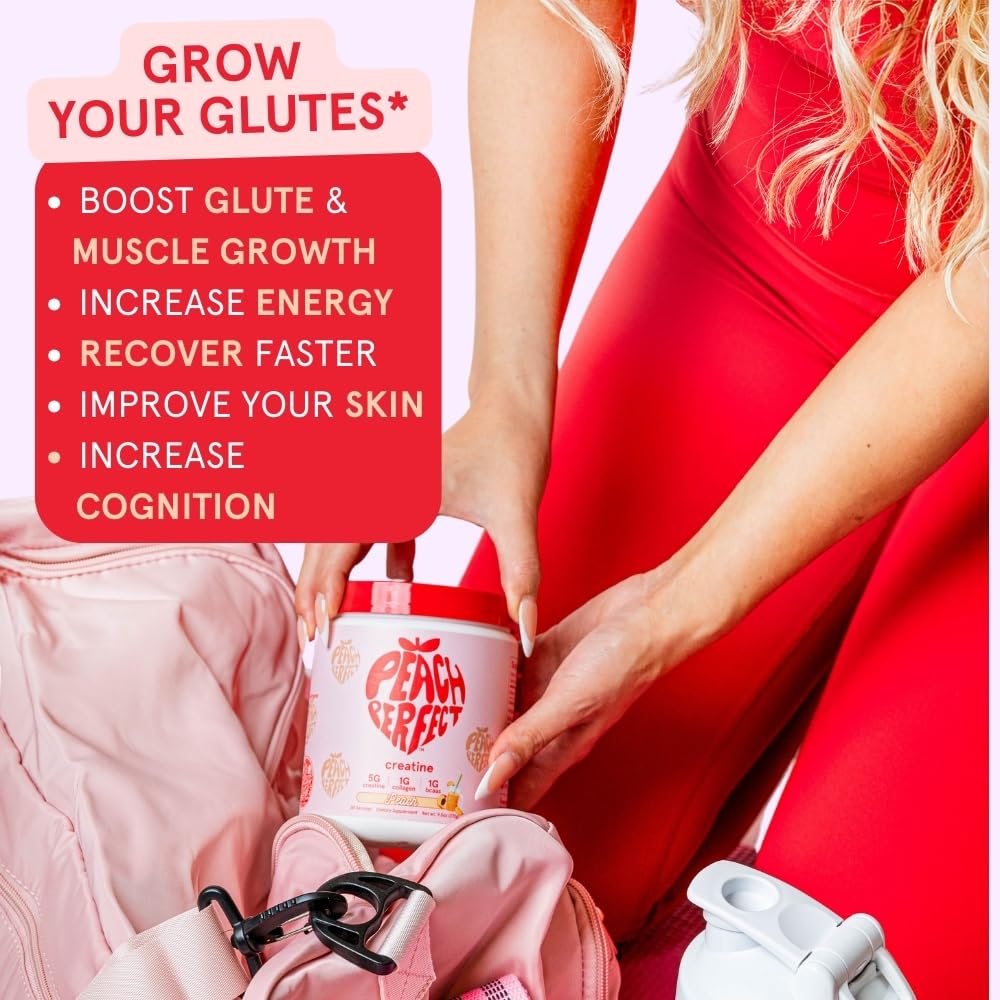 Peach Perfect Creatina para mujer, polvo micronizado, disolución rápida sin grumos.