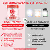 Peach Perfect Creatina para mujer, sabor limón rosado, bebida refrescante para entrenamiento.