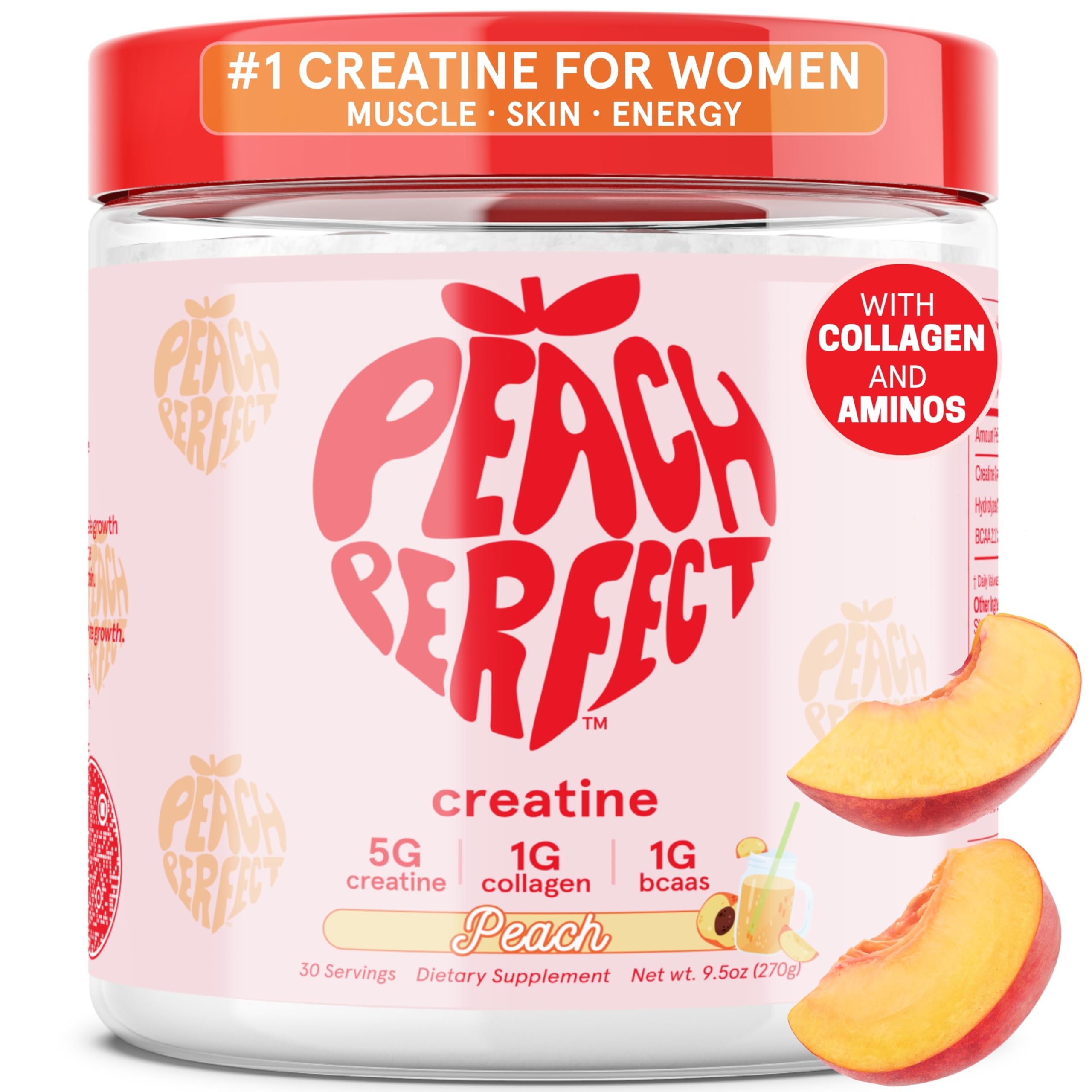 Peach Perfect Creatina Monohidratada en polvo sabor durazno, ideal para entrenamientos.