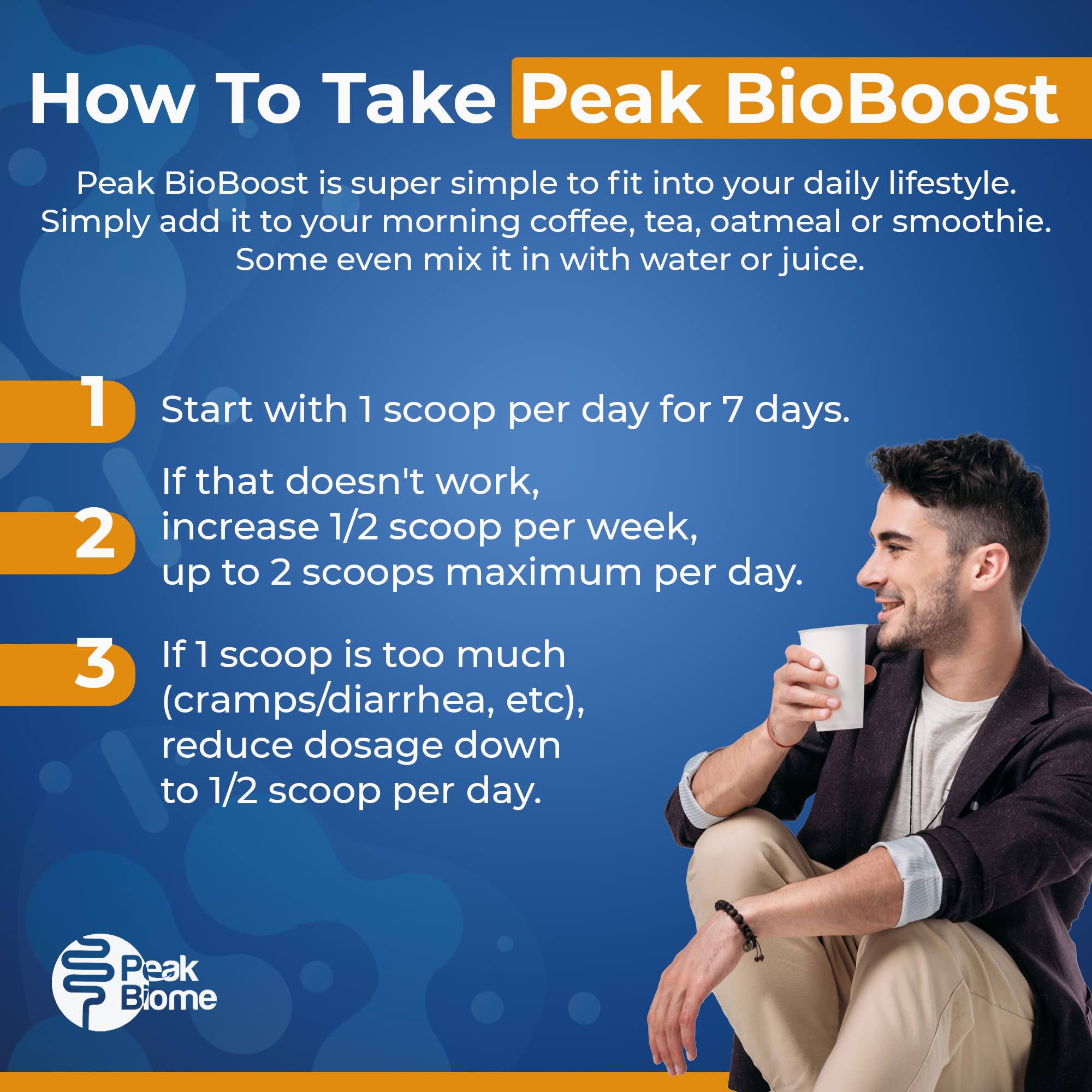 Peak Biome Peak BioBoost sin gluten, sin soya ni lácteos para apoyo digestivo.