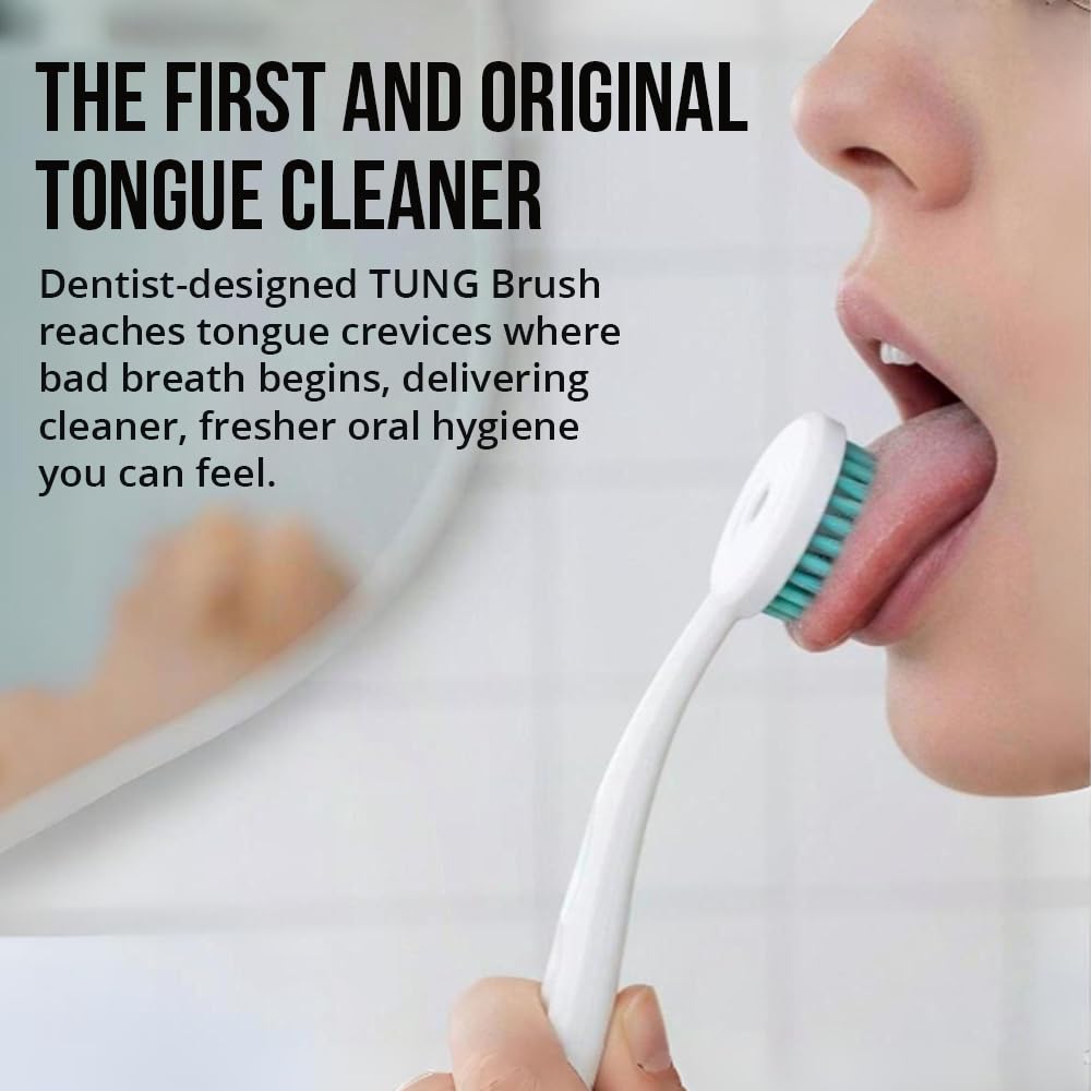 Diseño ergonómico del TUNG Brush facilita alcanzar la parte posterior.