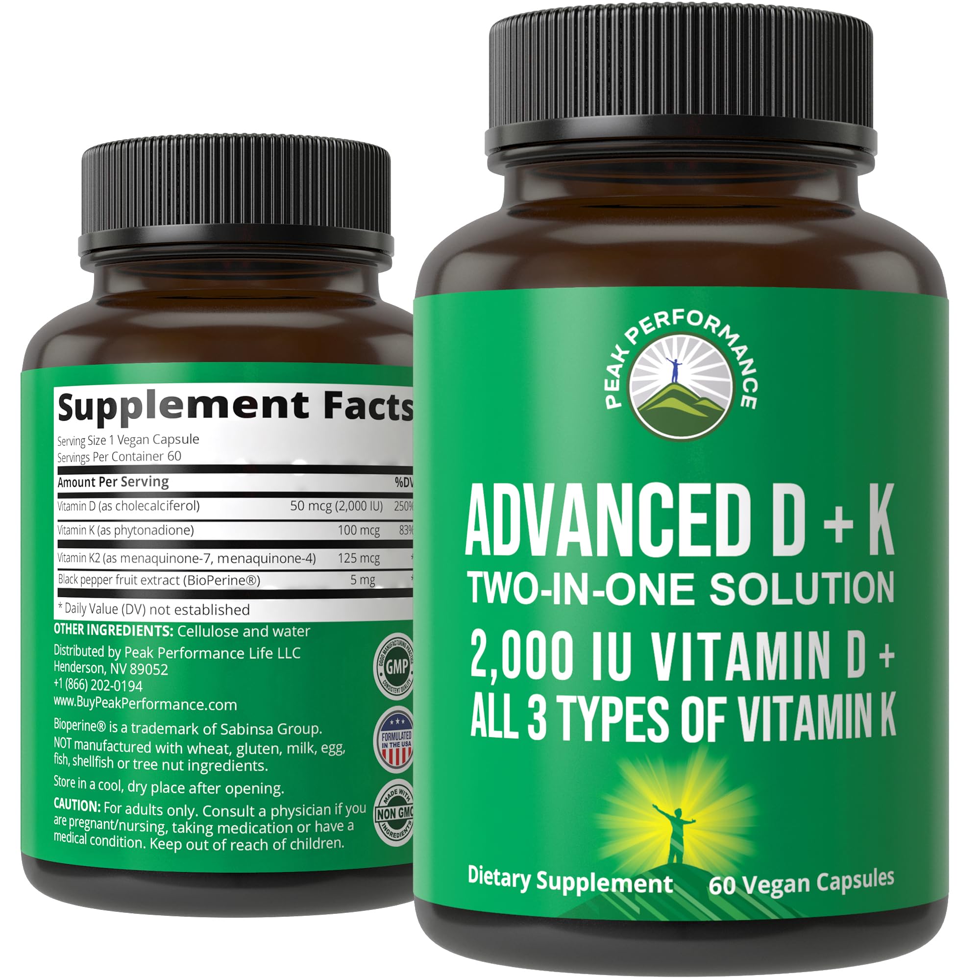 Peak Performance Advanced Vitamin D2000 UI en bote, ayuda a apoyar huesos fuertes