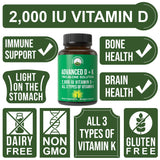 Peak Performance Advanced Vitamin D2000 UI etiqueta frontal, muestra composición sin gluten