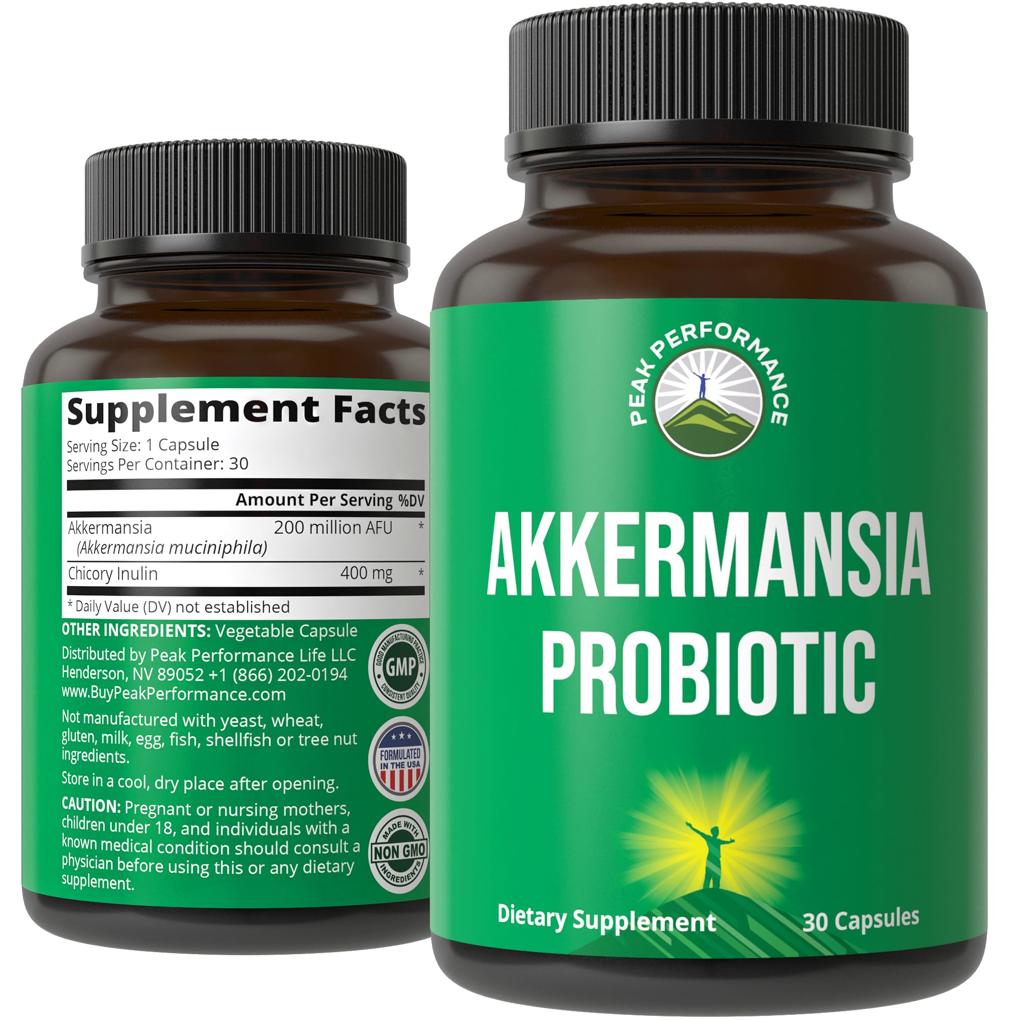 Peak Performance Akkermansia frasco cápsulas para salud intestinal y digestiva