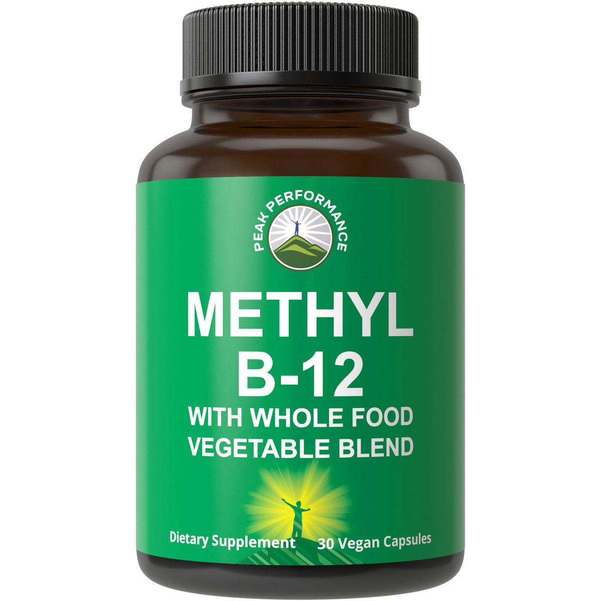 Peak Performance B12 con mezcla de frutas y verduras para absorción óptima.