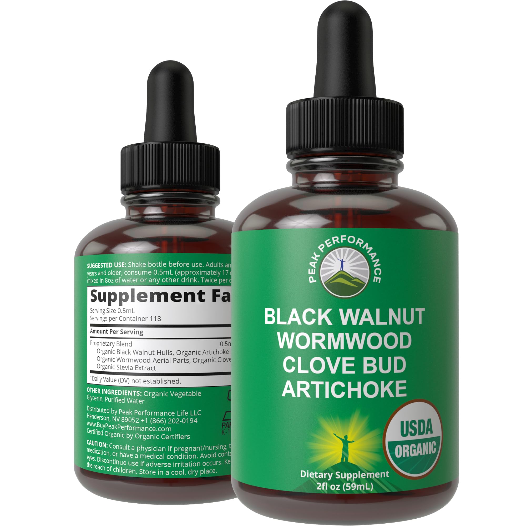 Gotas Peak Performance con ajenjo y nogal negro para limpieza digestiva suave