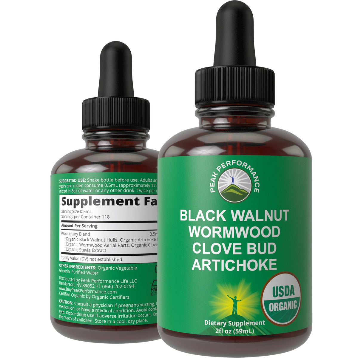 Gotas Peak Performance con ajenjo y nogal negro para limpieza digestiva suave