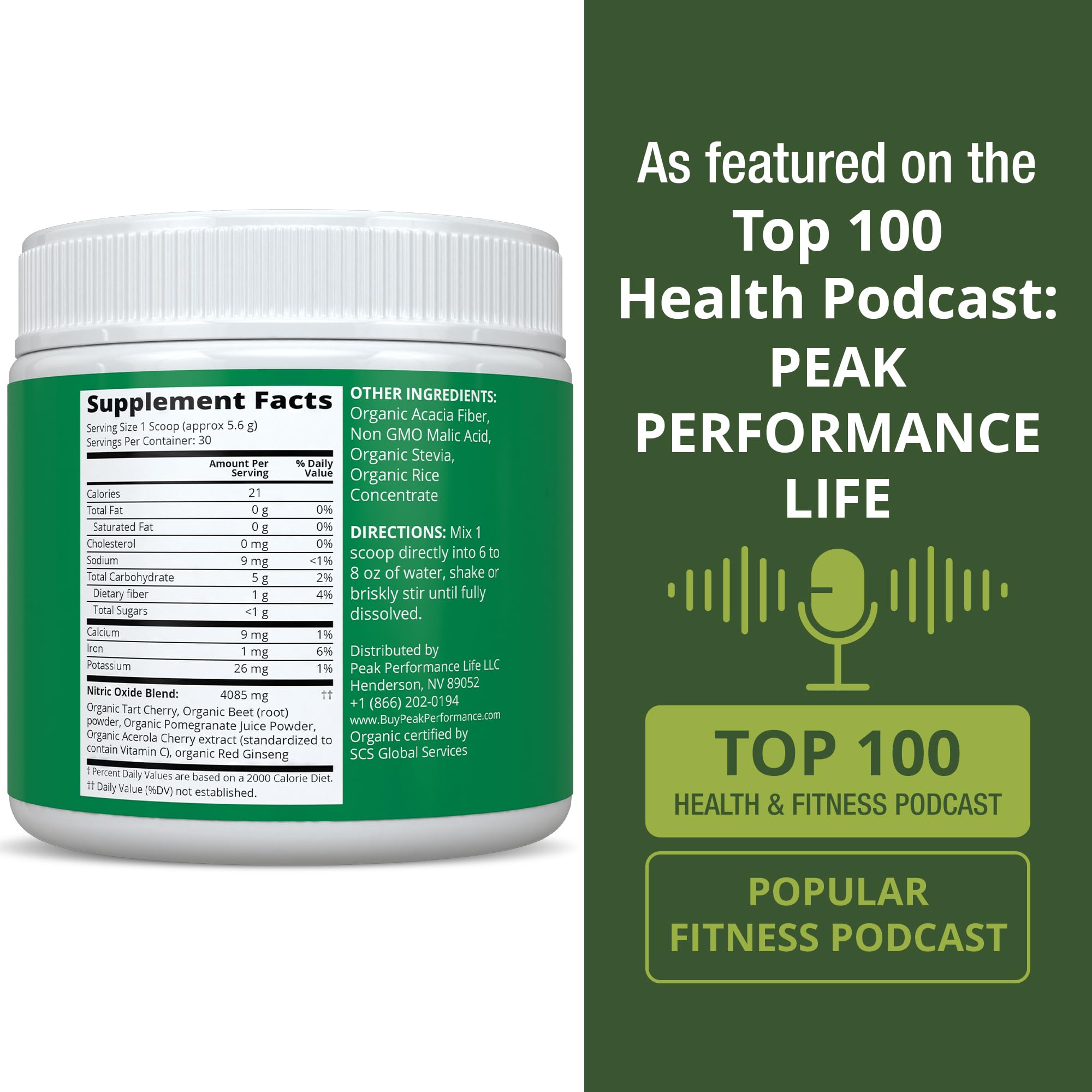Peak Performance granulado-jugo-granada-organico para mezclas fáciles.
