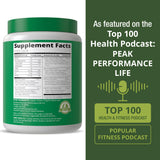 Peak Performance Organic Greens, mezcla de espirulina y col rizada con antioxidantes.