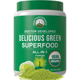 Peak Performance Organic Greens, polvo en frasco, energía sostenida para entrenos diarios.