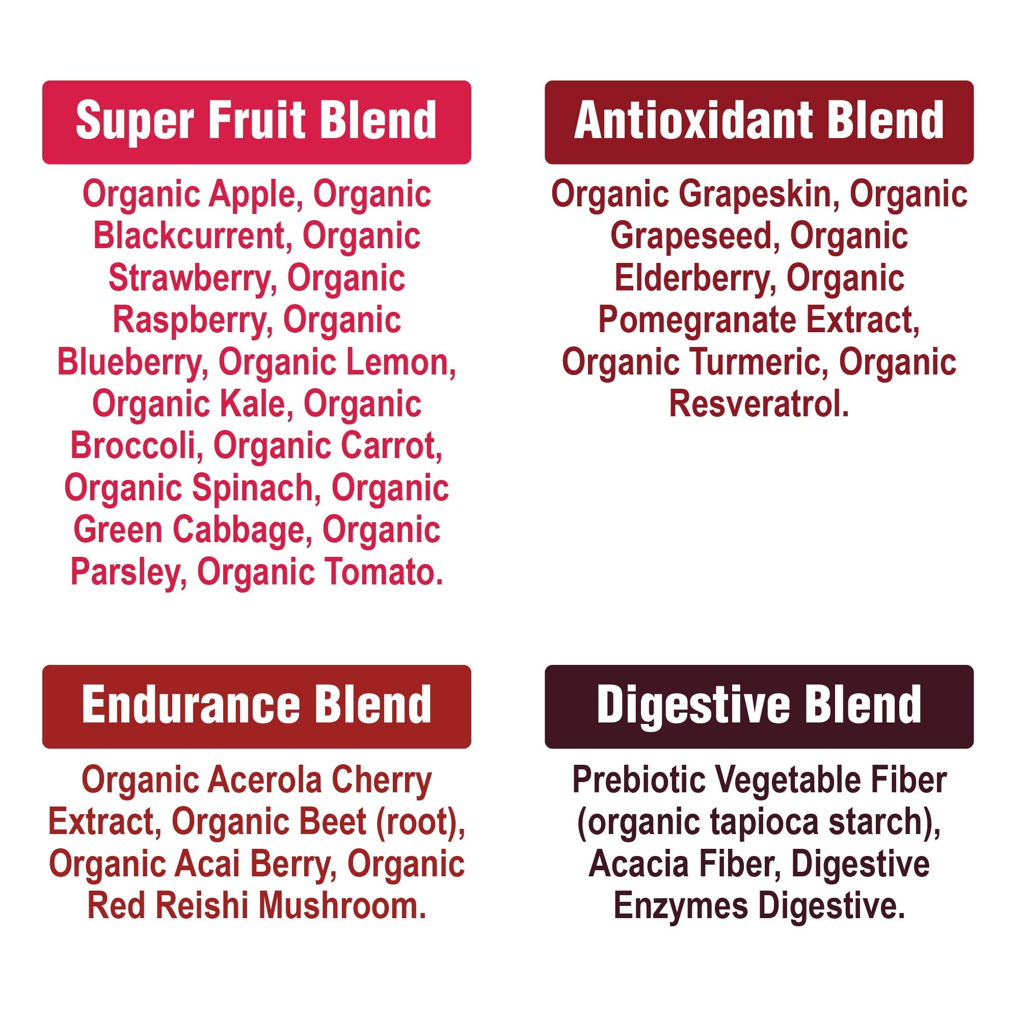 Peak Performance Organic Reds polvo moringa para energía sostenida.