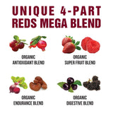 Peak Performance Organic Reds polvo tomate para perfil nutricional fresco.