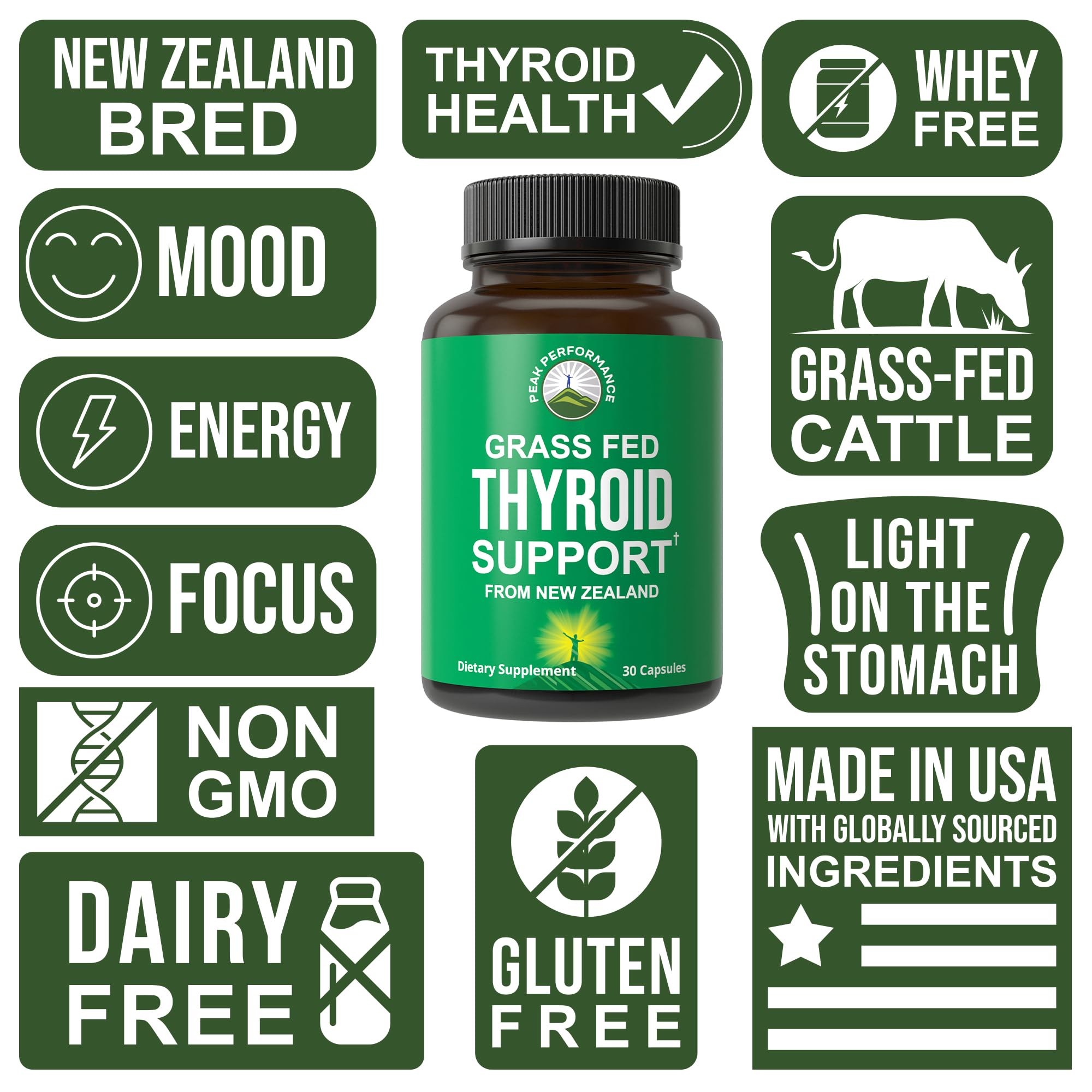 Origen NZ vaca pastura: tiroides de res crudo desecado para bienestar