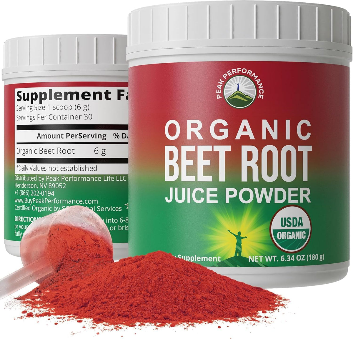Peak Performance Polvo de Remolacha Orgánica, empaque práctico para almacenamiento