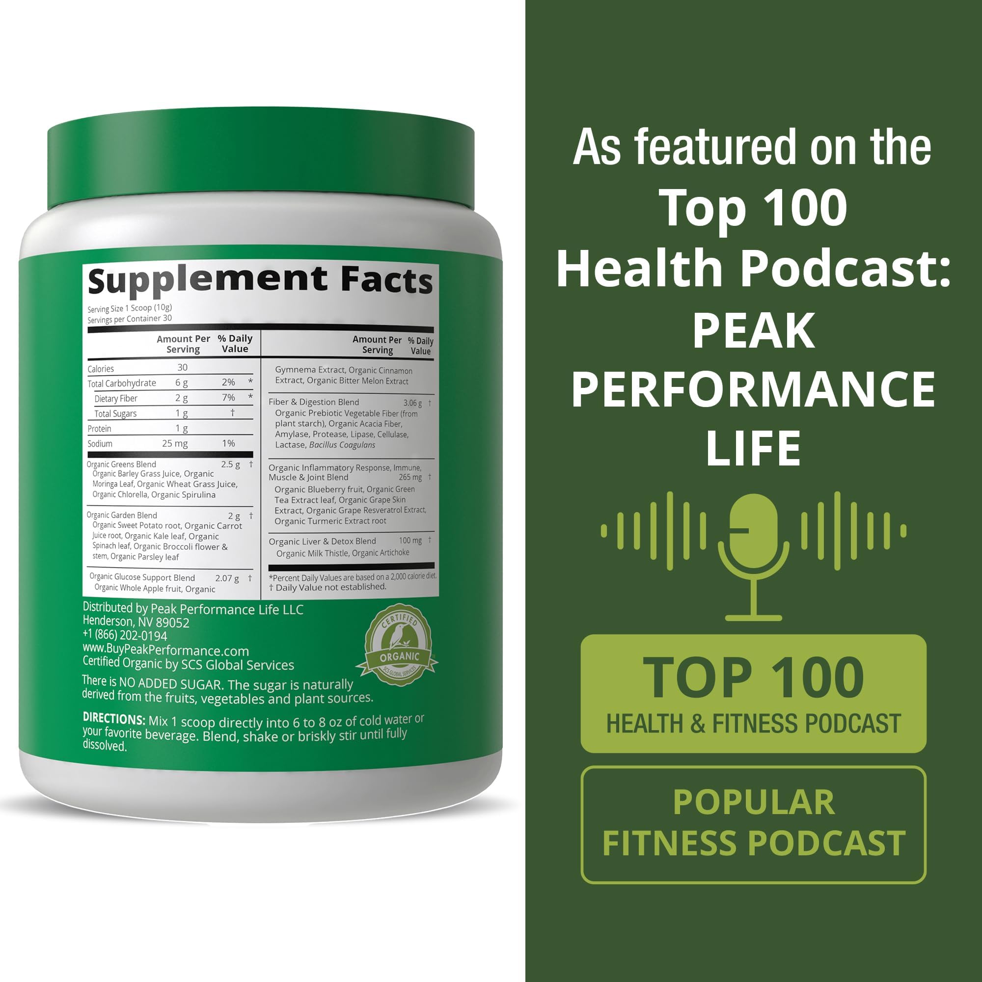Peak Performance textura polvo verde — granulado fino para mezclar