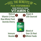 Cápsulas Peak Performance Vitamina C de origen vegetal para absorción favorecida.