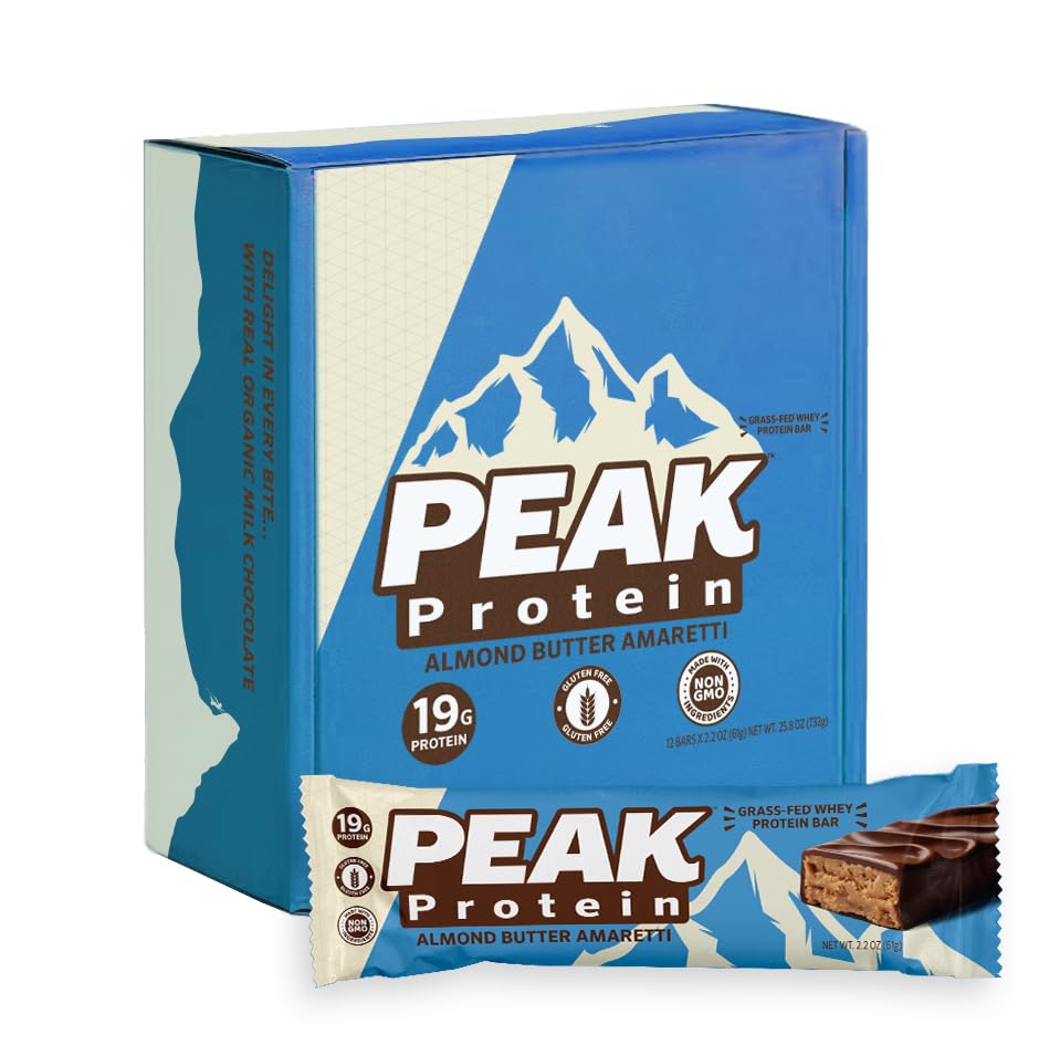 Peak Protein barras en envase, snack rápido y natural.