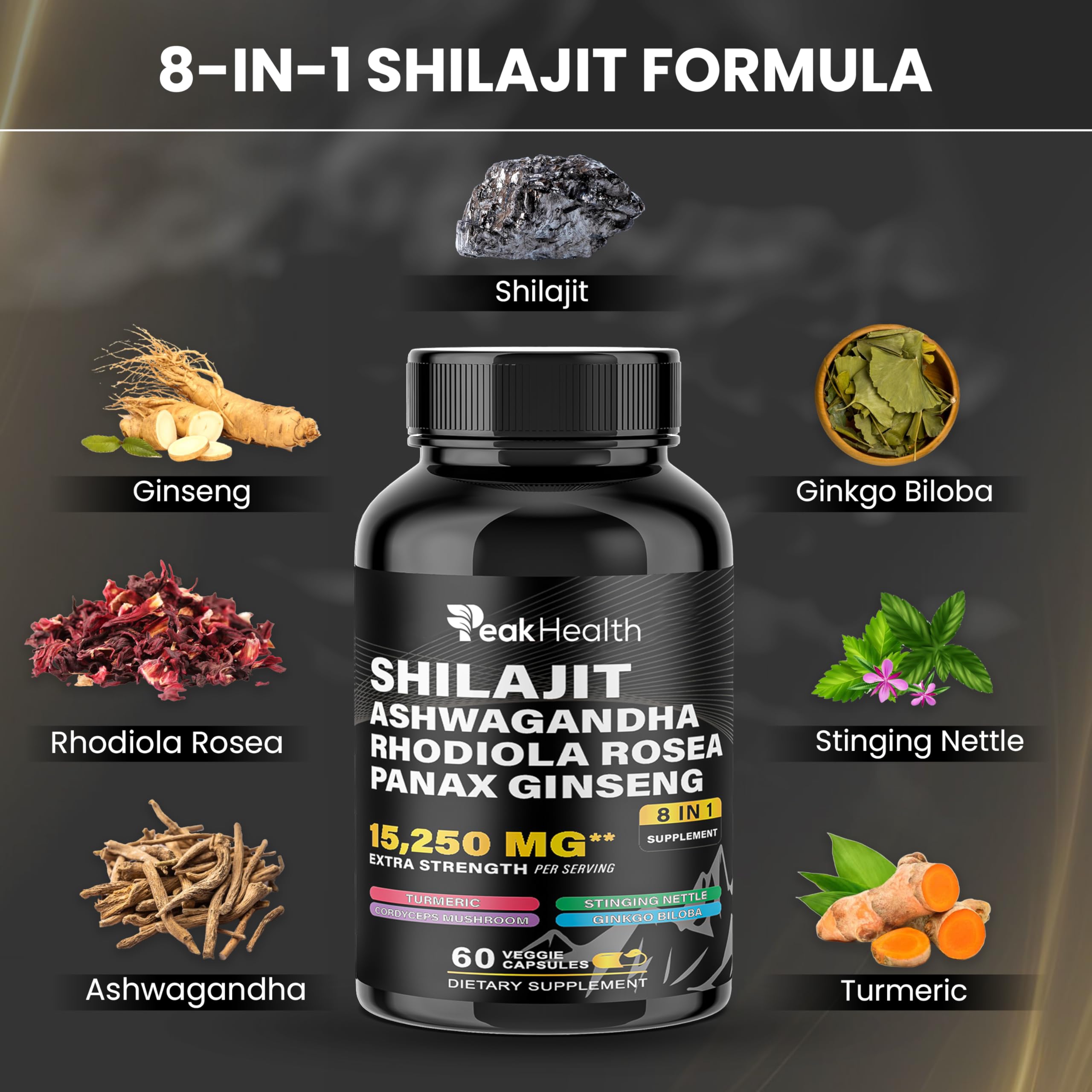 Peakhealth Ashwagandha y Rhodiola, cápsulas para enfoque y calma