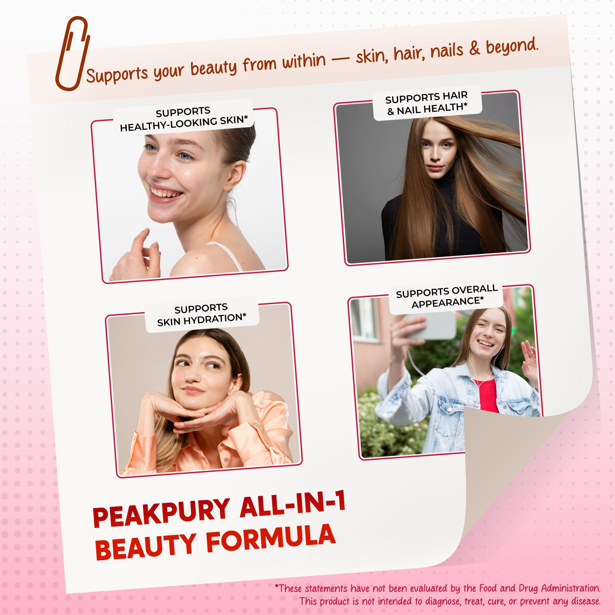 PEAKPURY Biotina Resveratrol mezcla: cabello radiante y piel saludable.