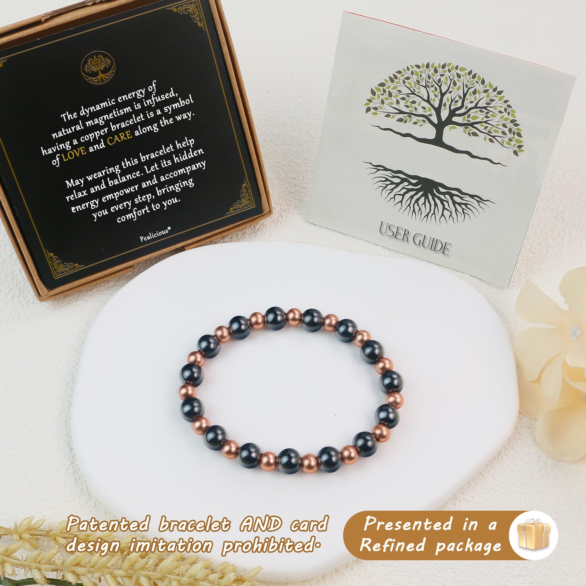 Pulsera de cobre con ajuste para muñecas de 6.5 a 8.5 pulgadas.