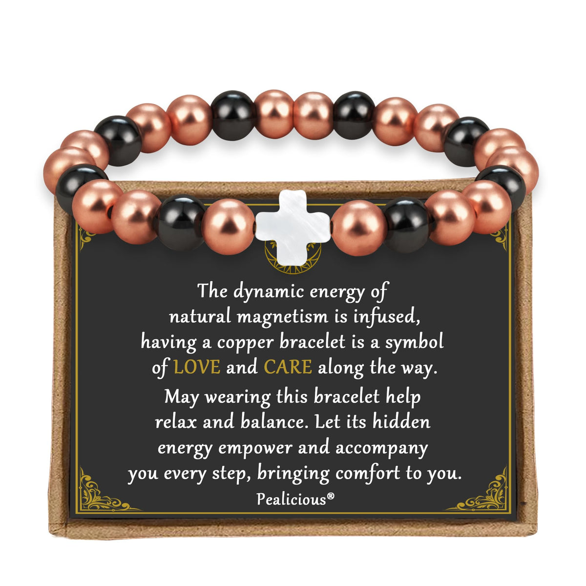PEALICIOUS pulsera de cobre para mujer con cruz magnética, primer plano de la pieza