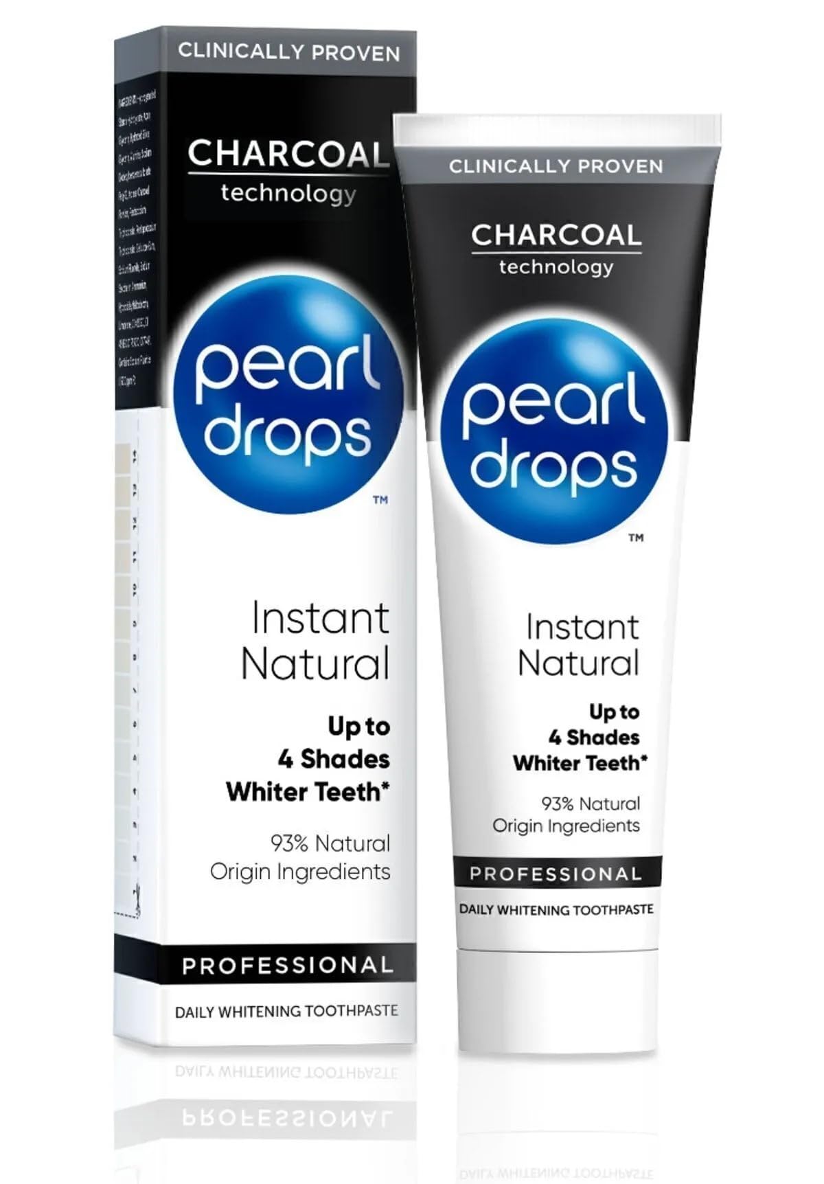 Pearl Drops carbón activado: pasta dental, blanqueamiento instantáneo, primer plano.