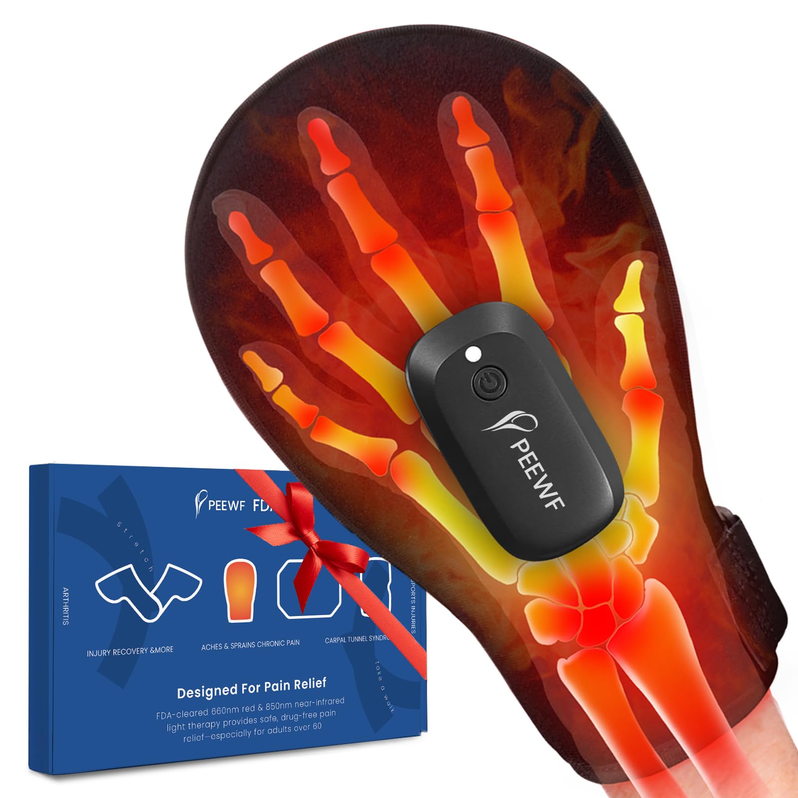 PEEWF guante con luz roja e infrarroja para uso diario, confort y relajación suave.