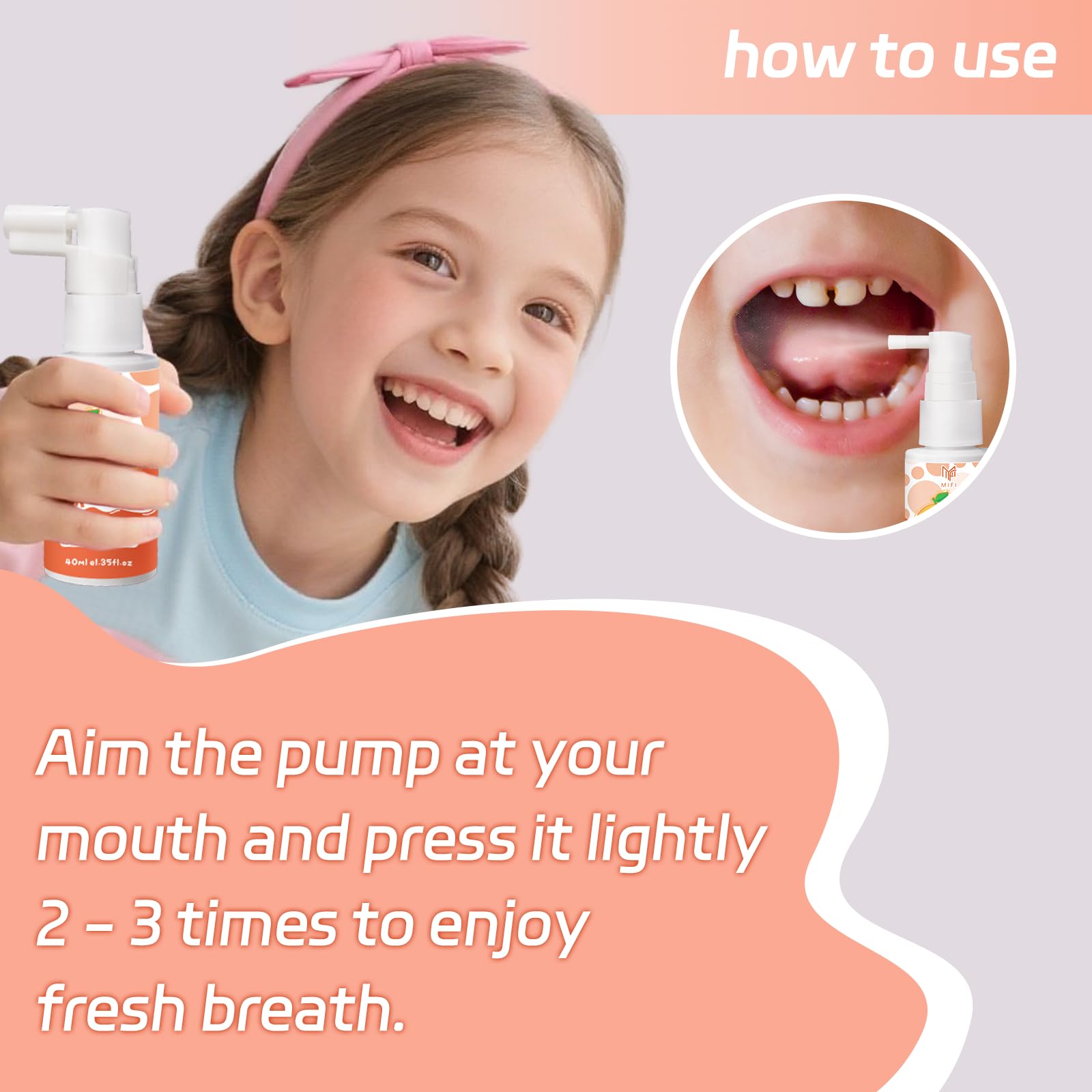 PEGO Kids Oral Spray rutina diaria, ayuda a mantener la frescura oral