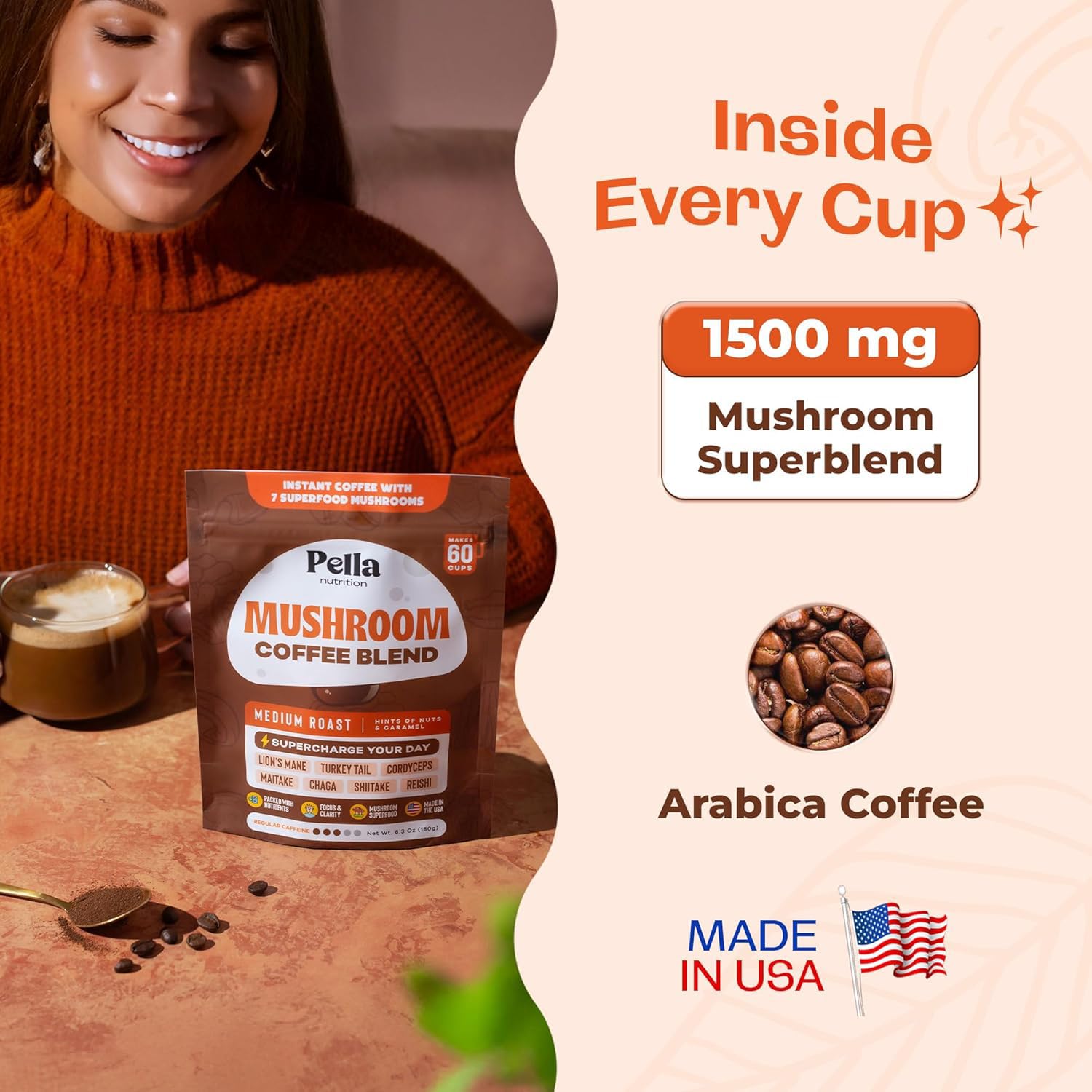 Pella Nutrition Café: mano sosteniendo taza para estilo de vida activo