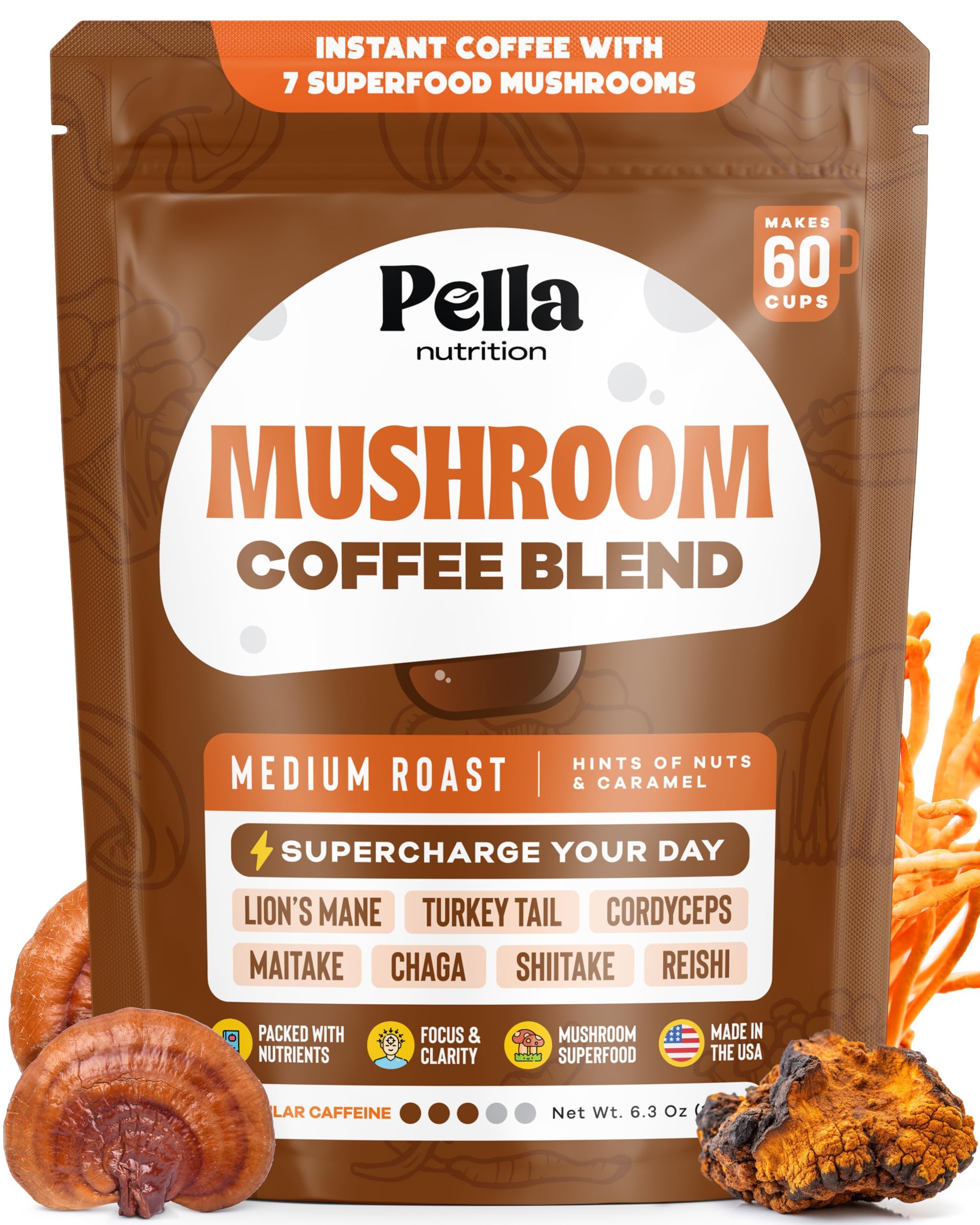Pella Nutrition Café: mezcla de setas en polvo para energía sostenida