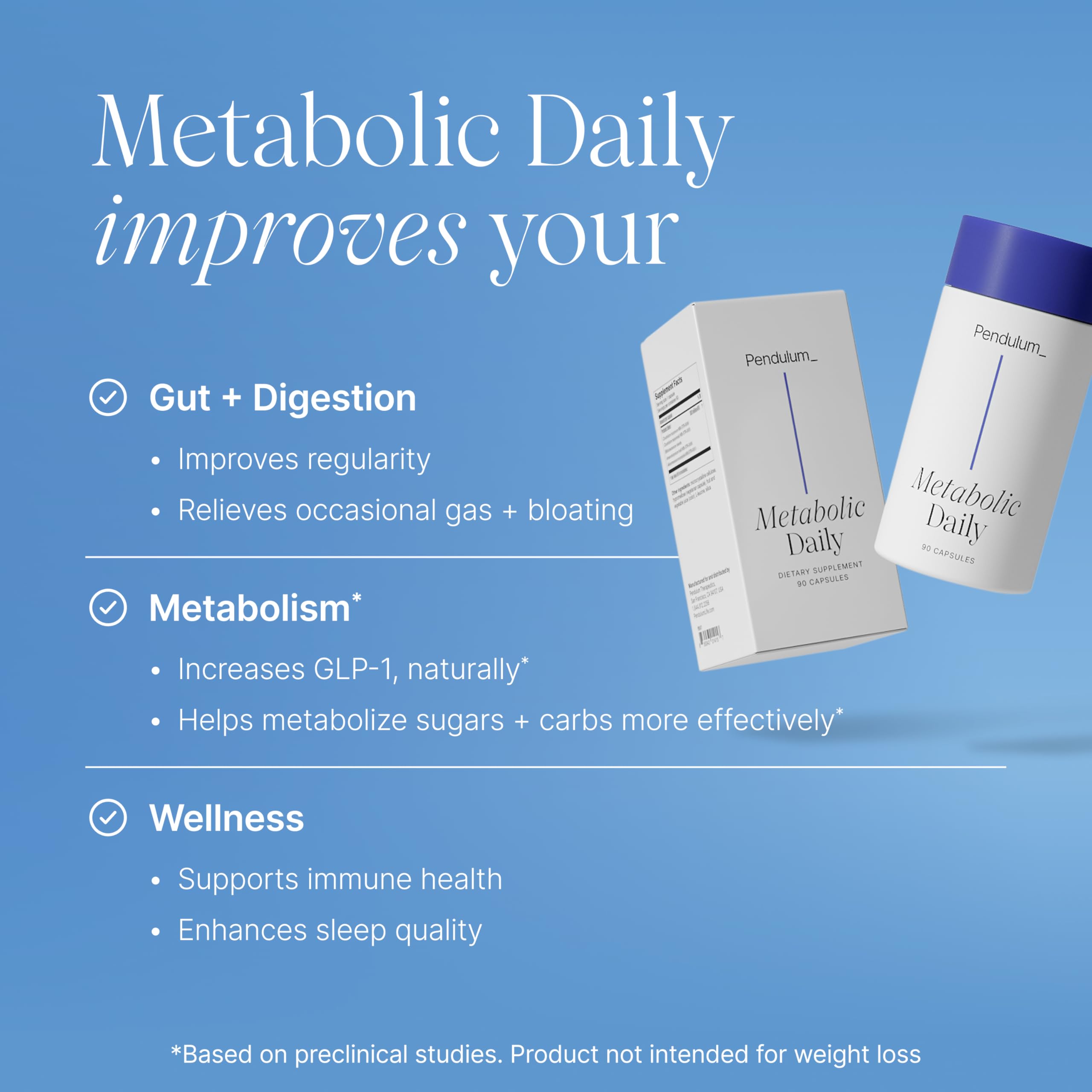 Pendulum Metabolic Daily: cápsulas en mano, muestra la dosis diaria en rutina.