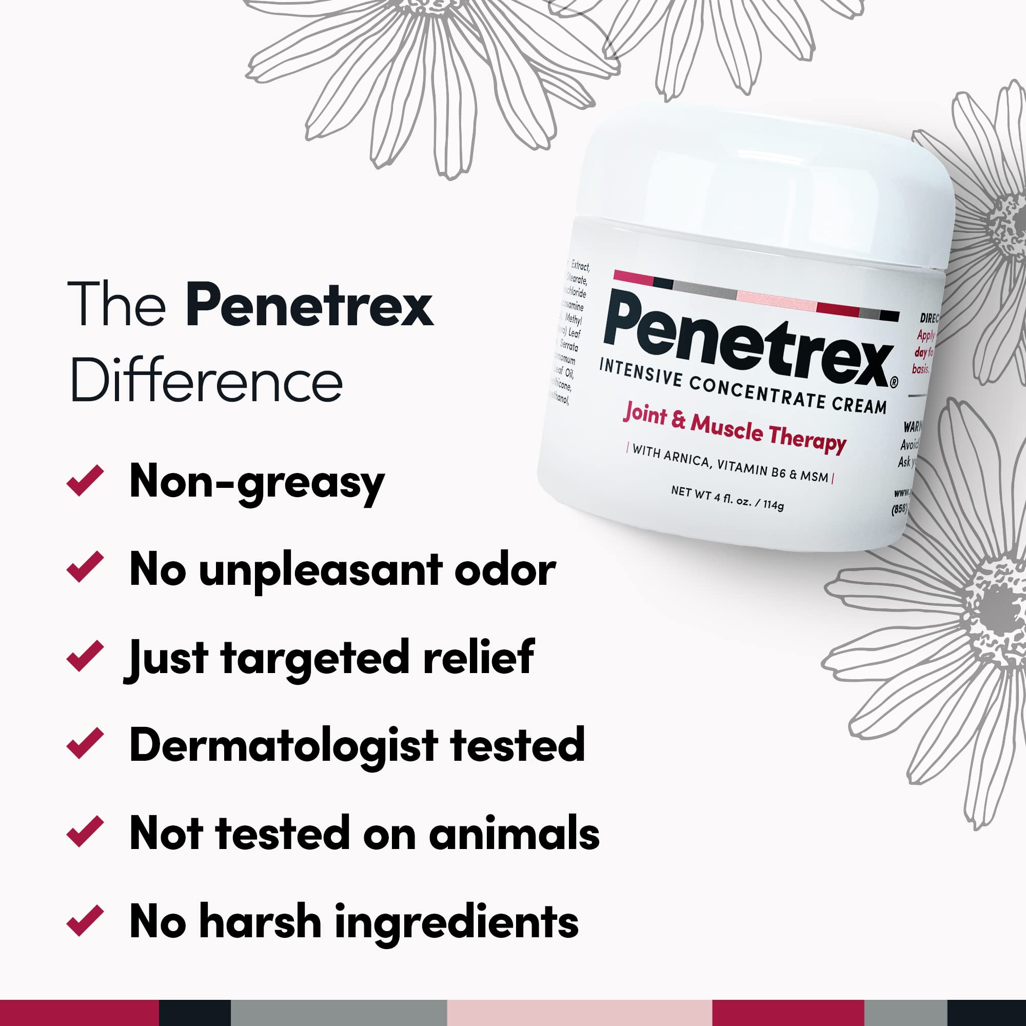 Penetrex textura suave sin residuos graso para pieles sensibles.