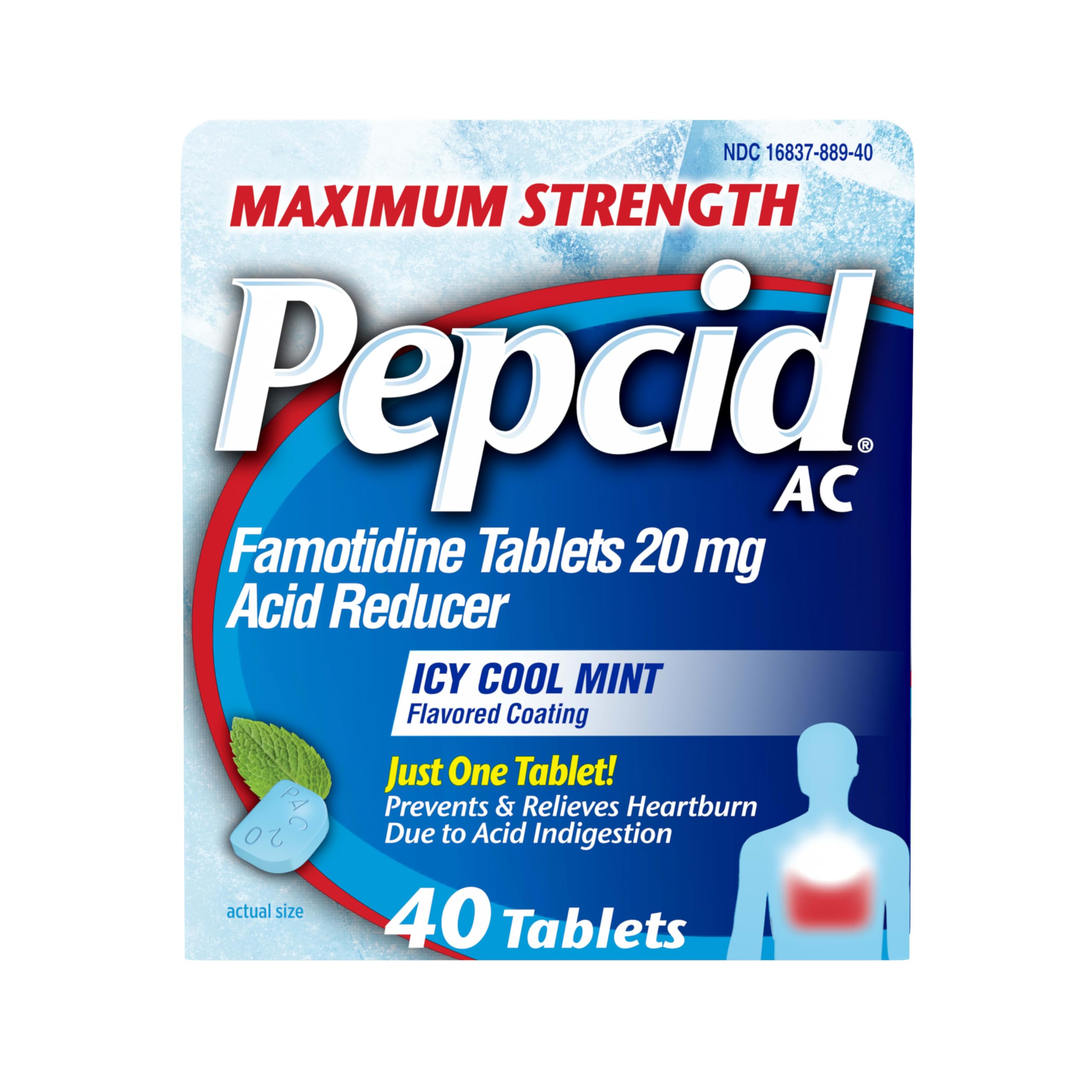 Tableta Pepcid AC de 20 mg con menta fría para alivio rápido del ardor