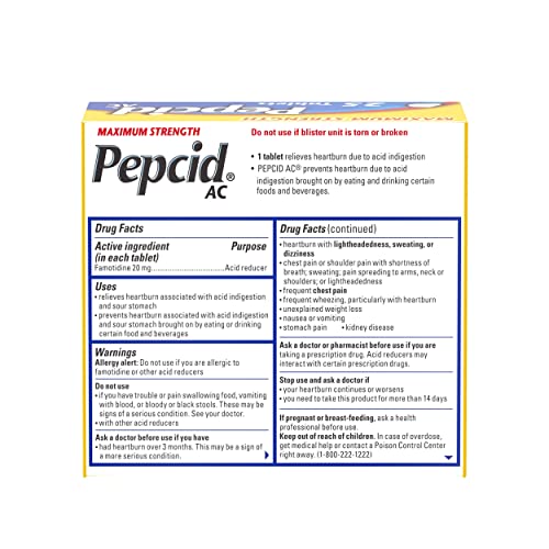 Tableta Pepcid AC junto a la comida para uso preventivo.