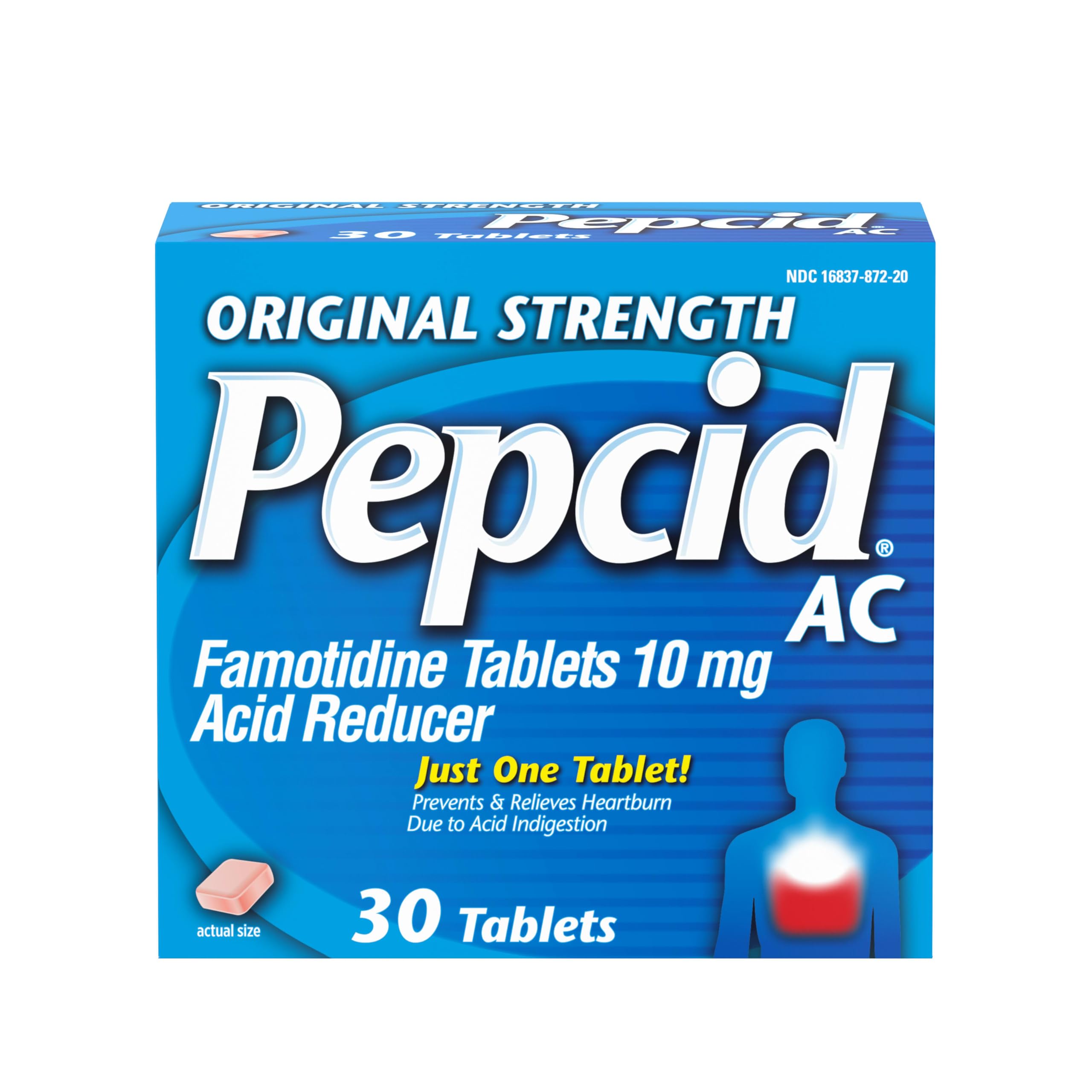Pepcid AC tableta original frente: alivio de la acidez tras comer.