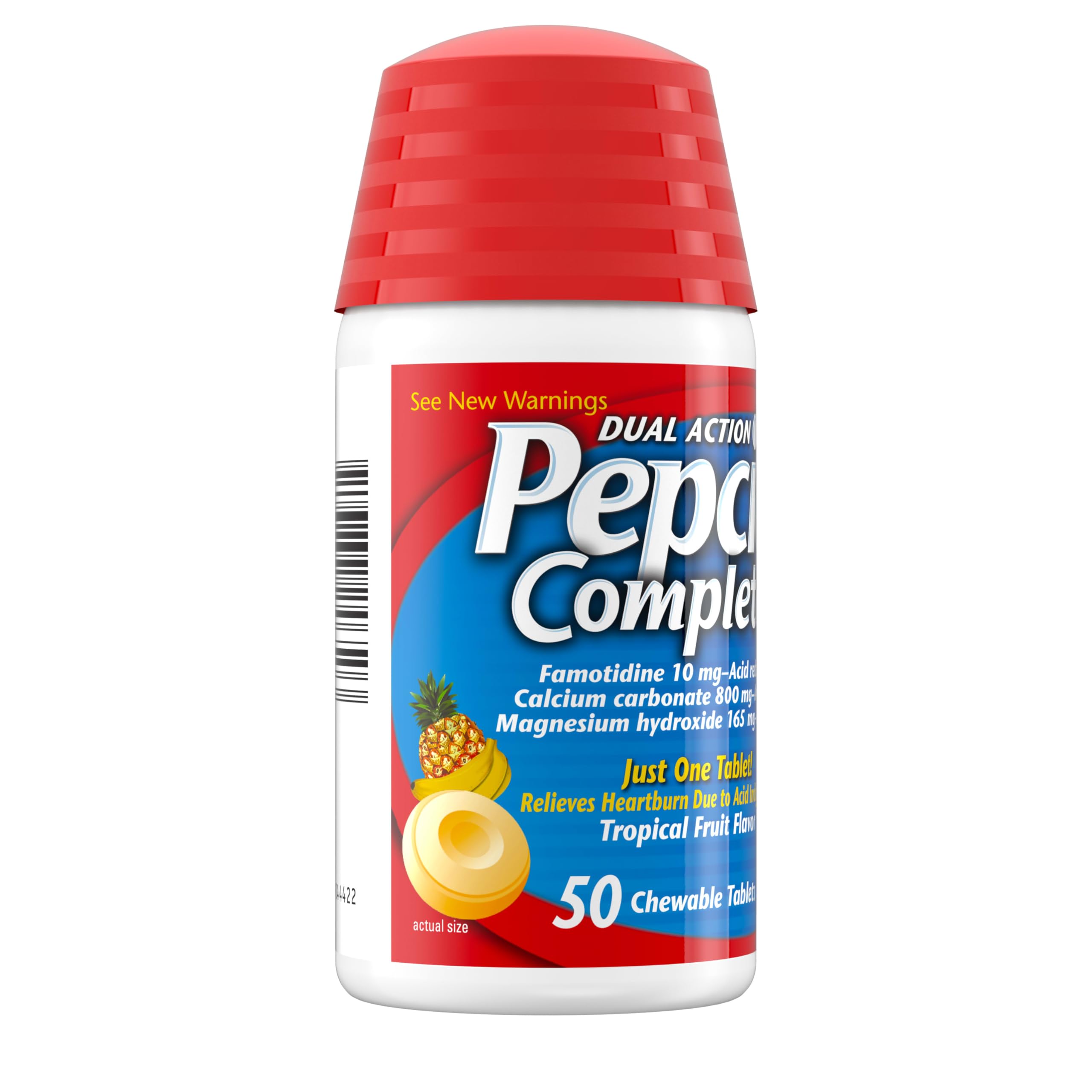 Pepcid Complete envase de 50 pastillas para llevar y usar cuando surja la acidez.