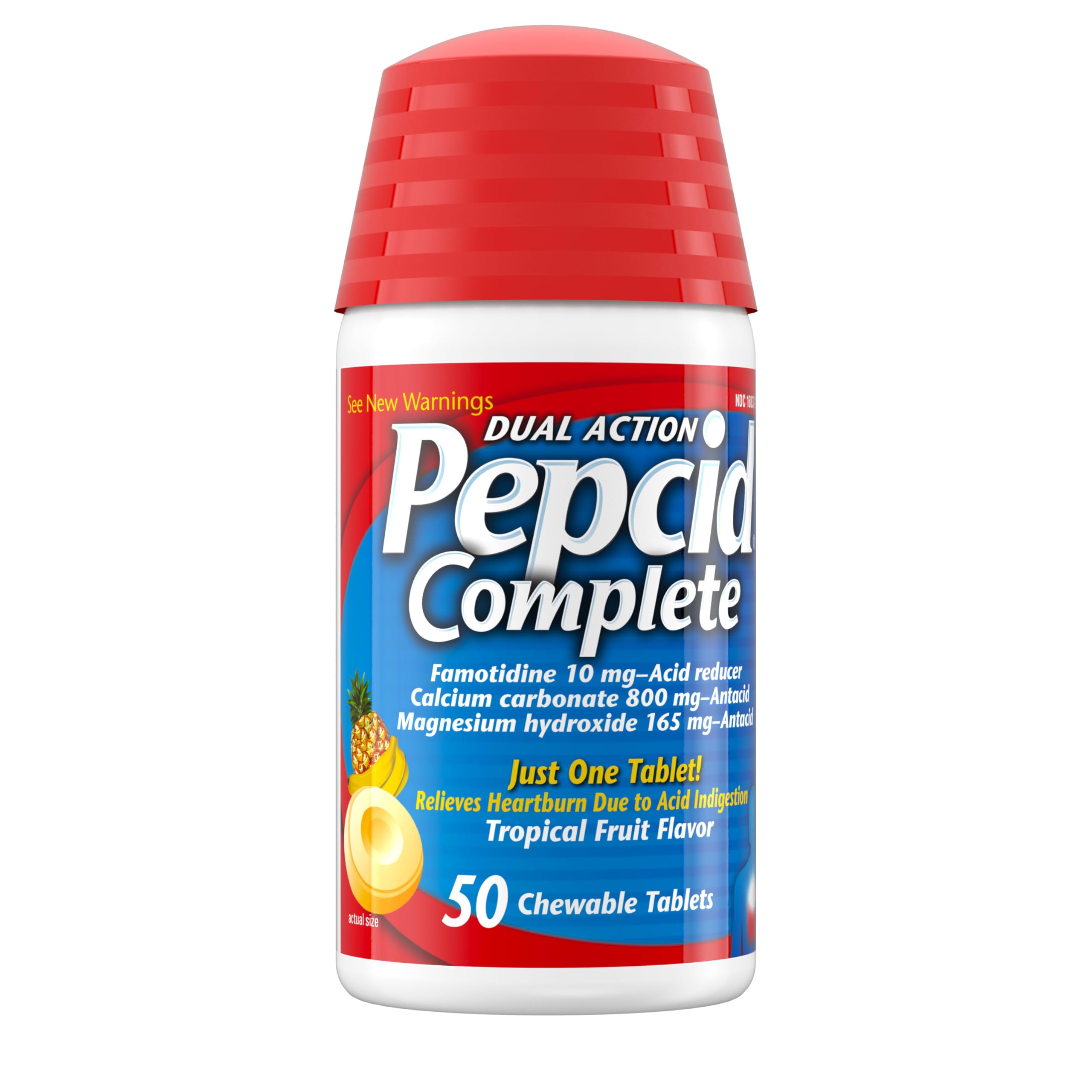 Pepcid Complete magnesio-hidróxido 165 mg para apoyo antiácido.