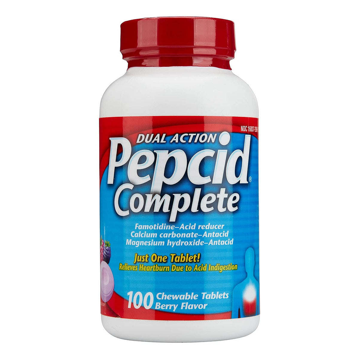 Empaque Pepcid Complete en pack de 3, sabor baya, alivio potencial de ardor