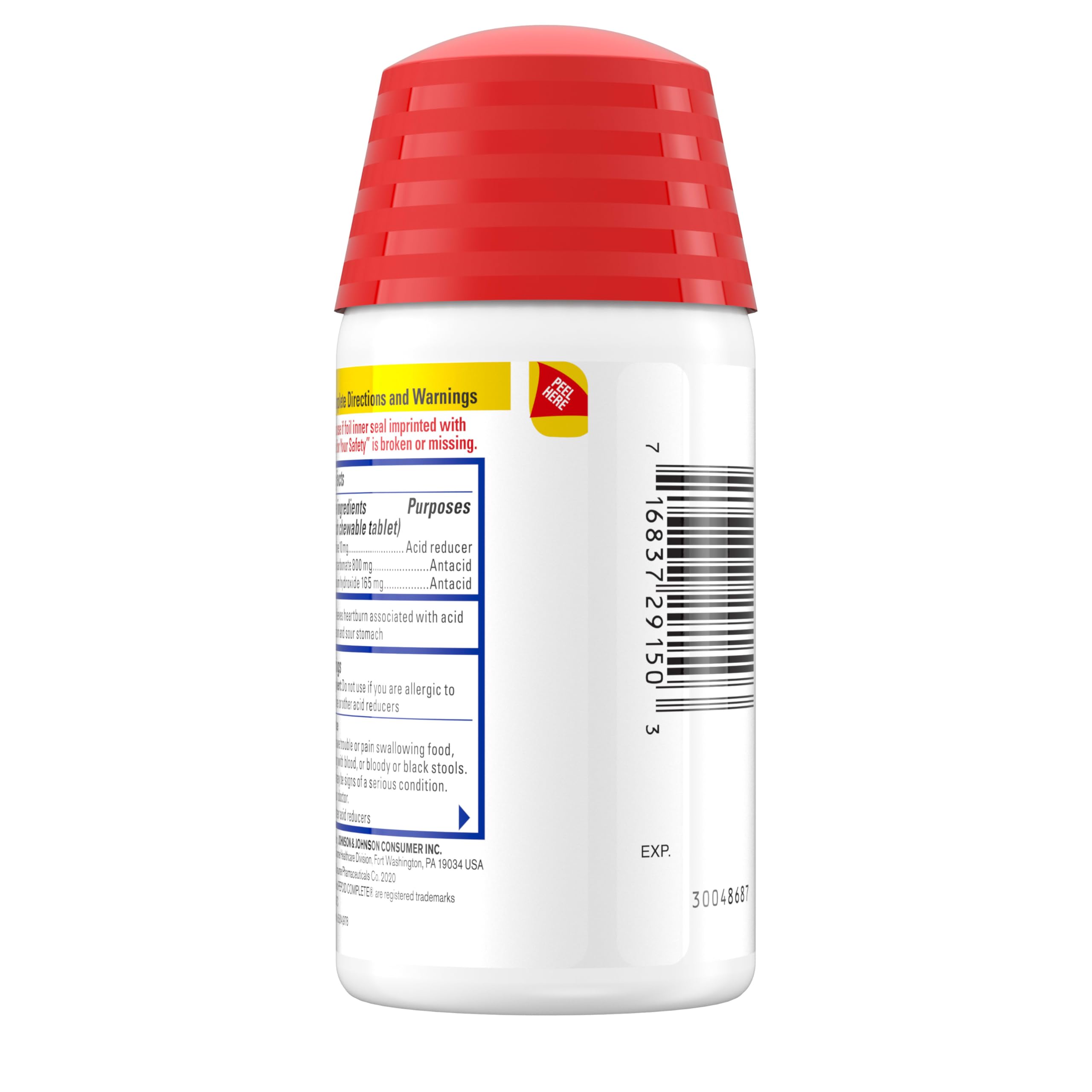 Pepcid Complete en oficina, persona toma una tableta masticable