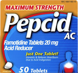 Pepcid CSC-24 paquete de 50 tabletas para posibles alivios estomacales