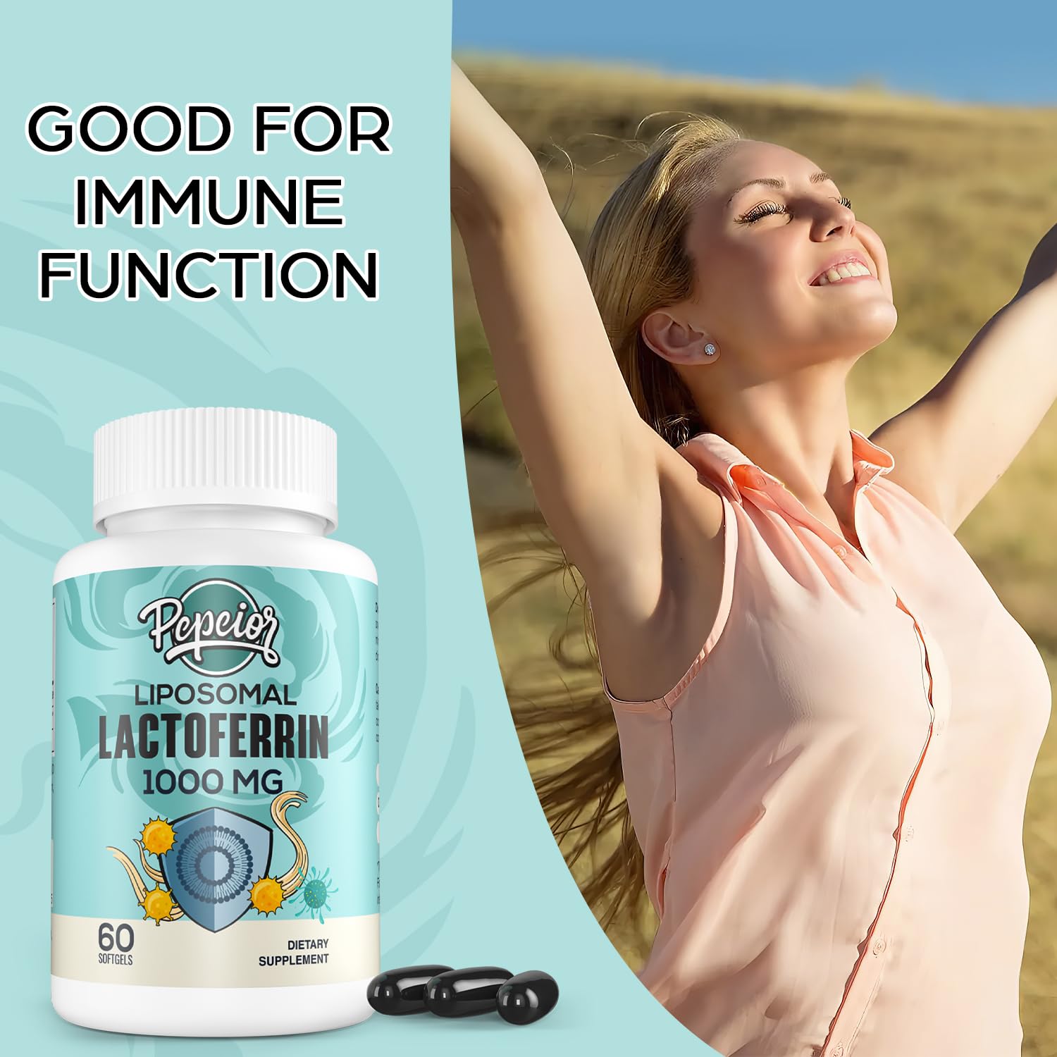 Pepeior lactoferrina liposomal en cápsula blanda para tragar fácil