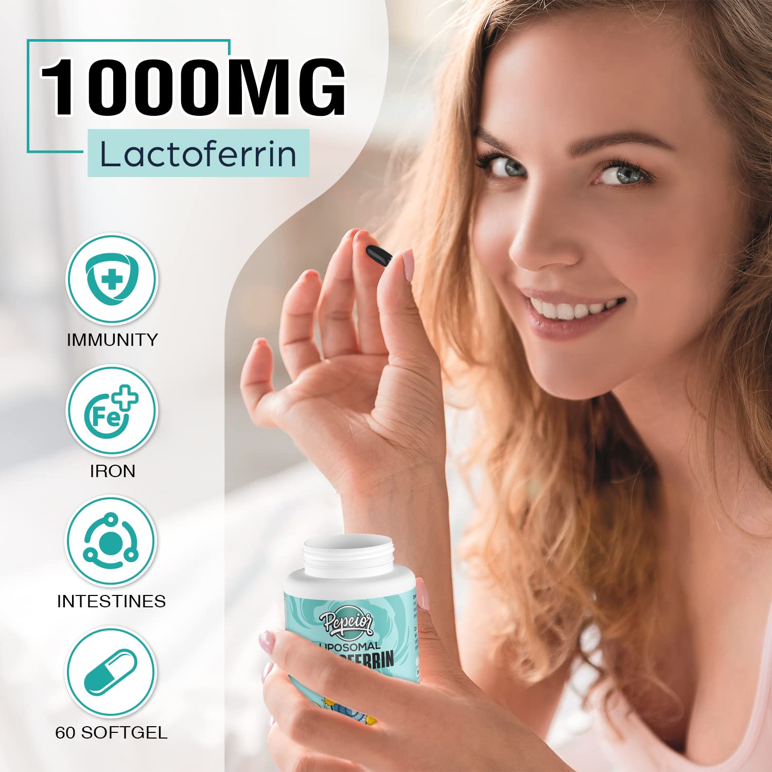Lactoferrina liposomal Pepeior facilita absorción y uso diario.
