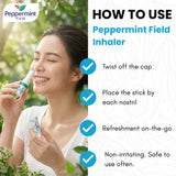 Peppermint Field inhalador nasal 2 en 1 con aceite tópico para alivio en movimiento.