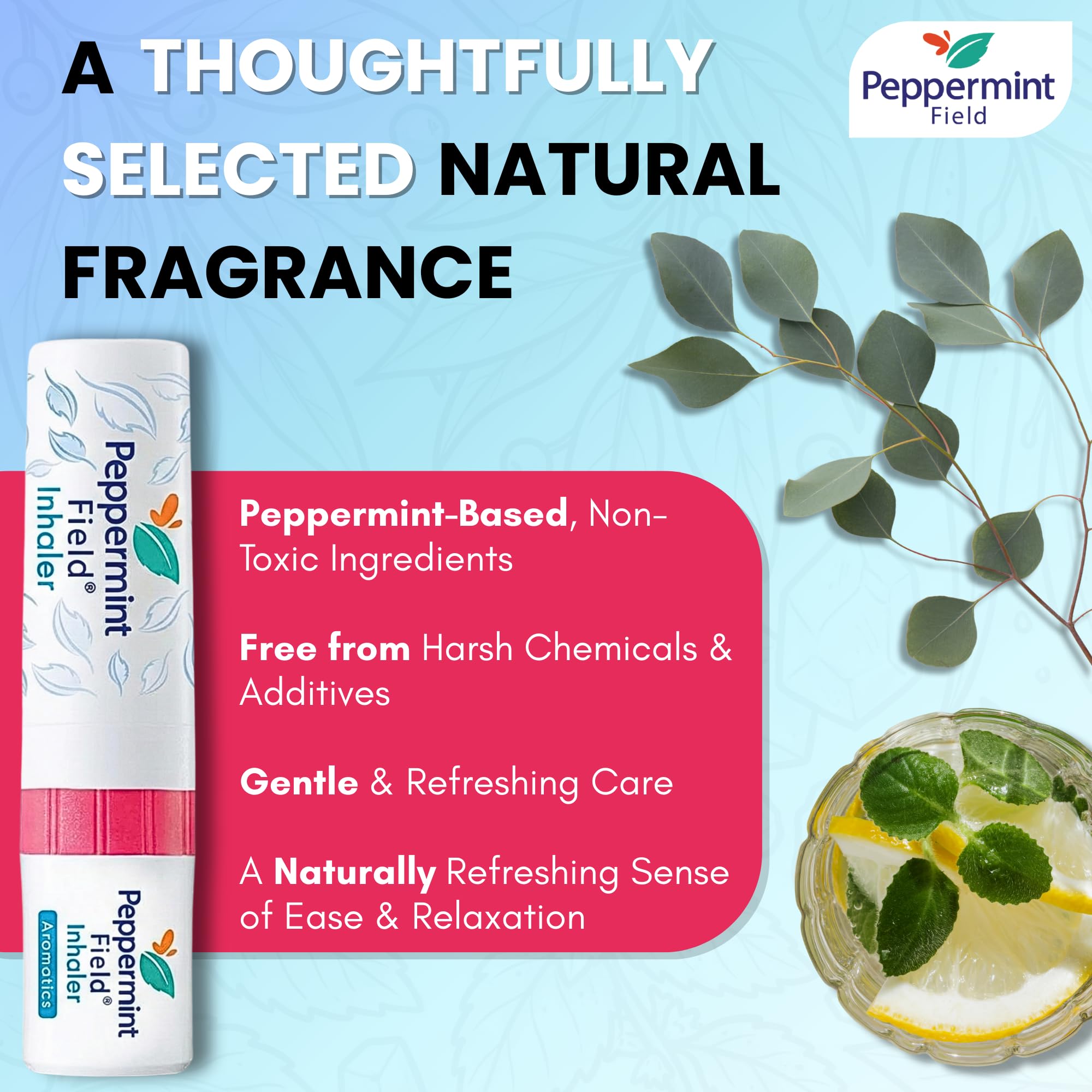 Peppermint Field inhalador nasal paquete de 6, práctico para viaje.