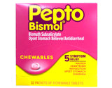 Pepto Bismol caja con 32 paquetes de pastillas masticables para uso diario